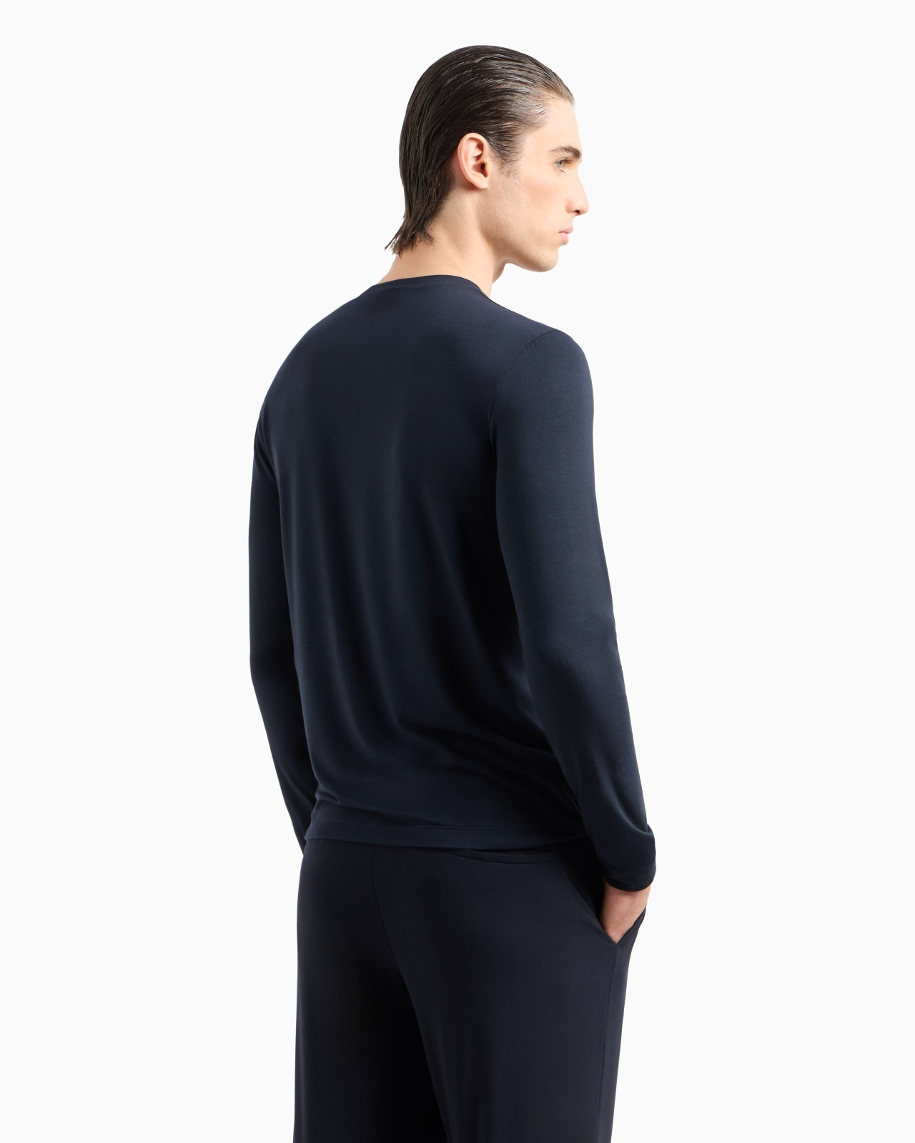 Stretch viscose jersey jumper with crew neck and long sleeves - 3