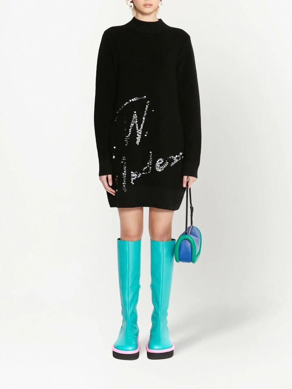 sequins-logo knitted minidress - 2