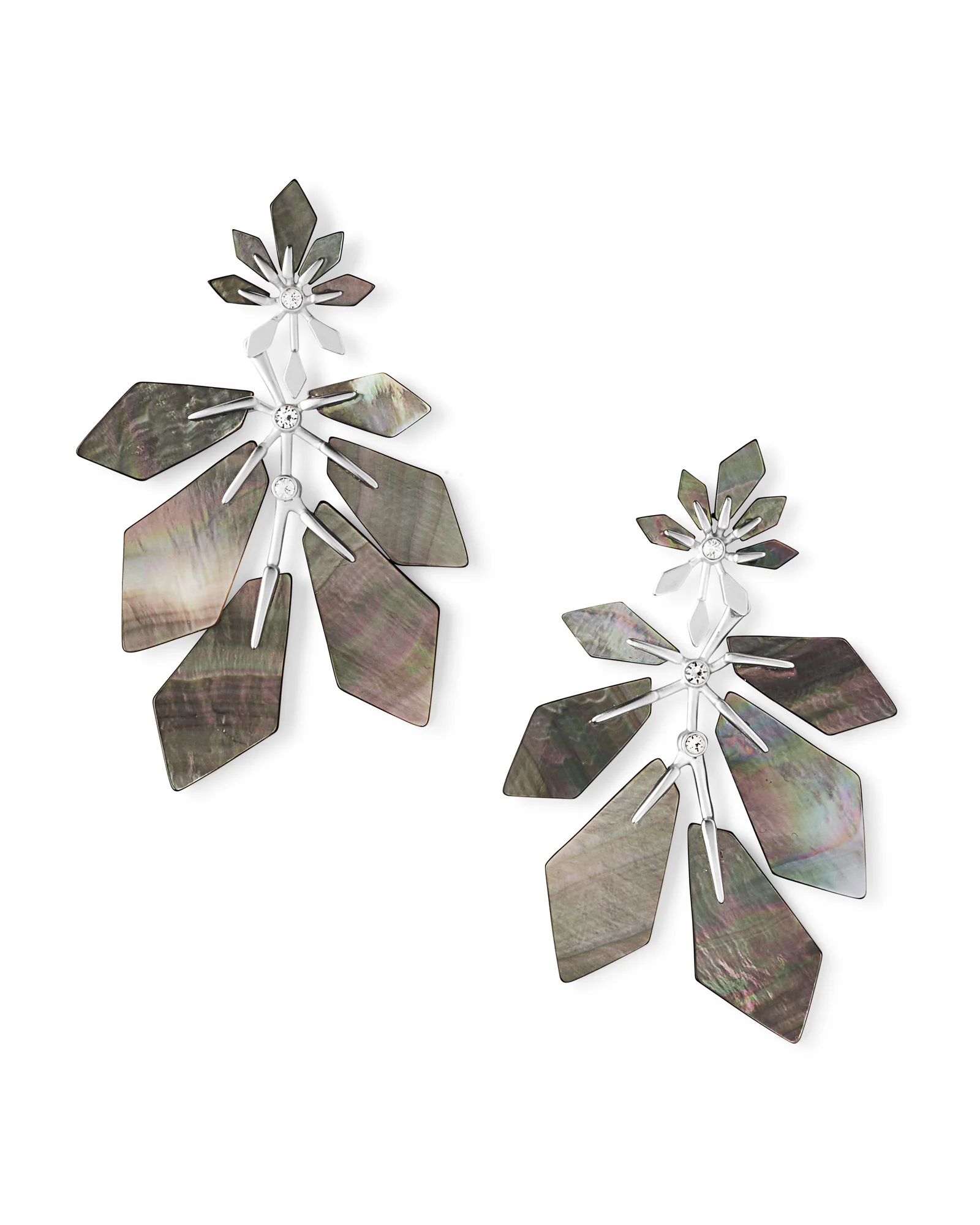 Jaylin Bright Silver Statement Earrings in Black Mother-of-Pearl - 1