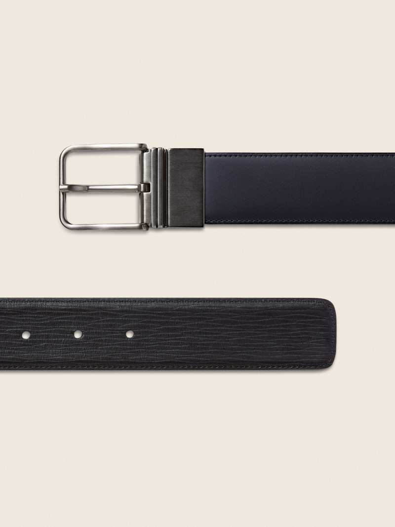 ZEGNA DARK BLUE AND BLACK REVERSIBLE LEATHER BELT outlook