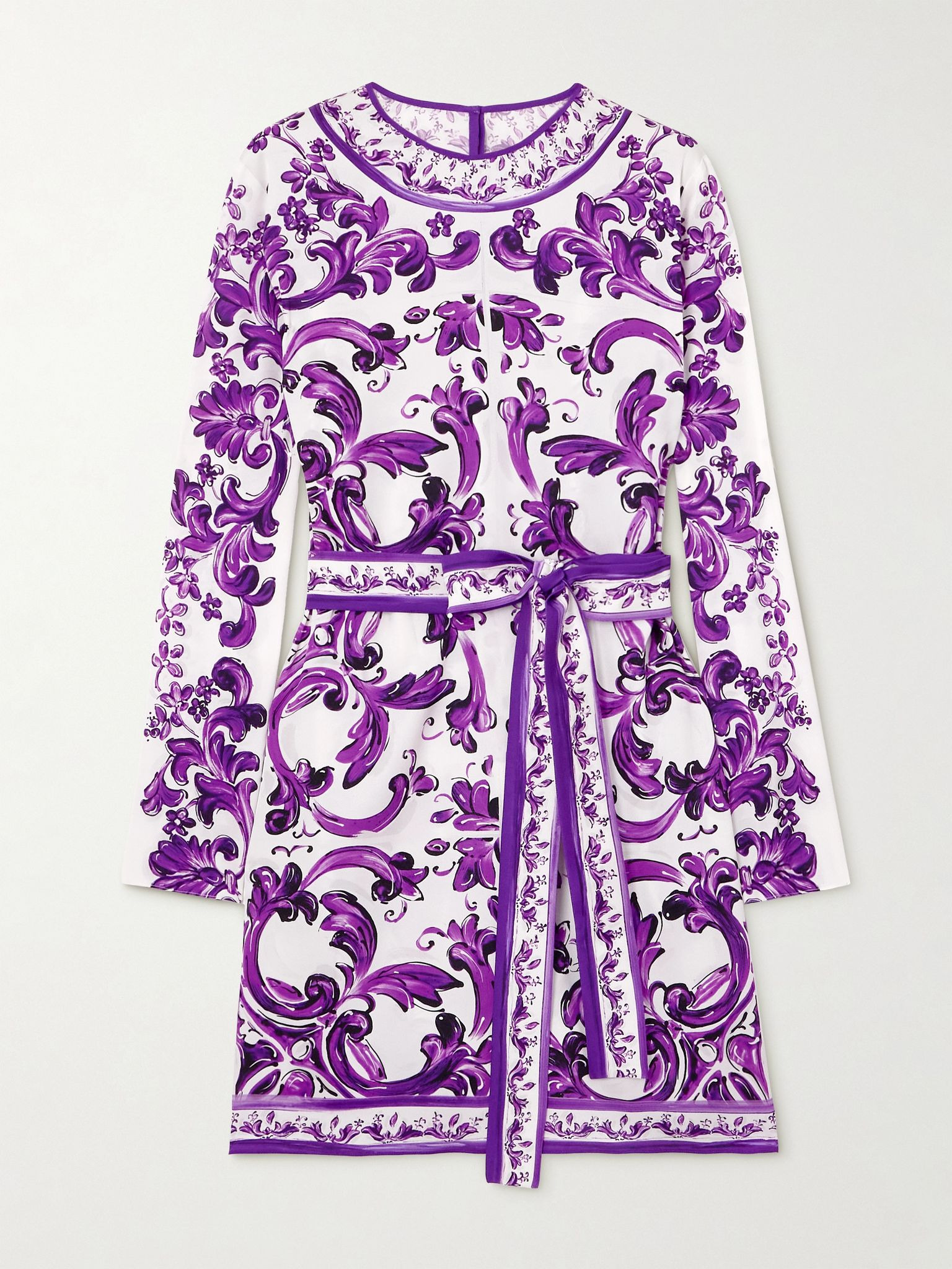 Belted printed silk-blend voile mini dress Purple - 1