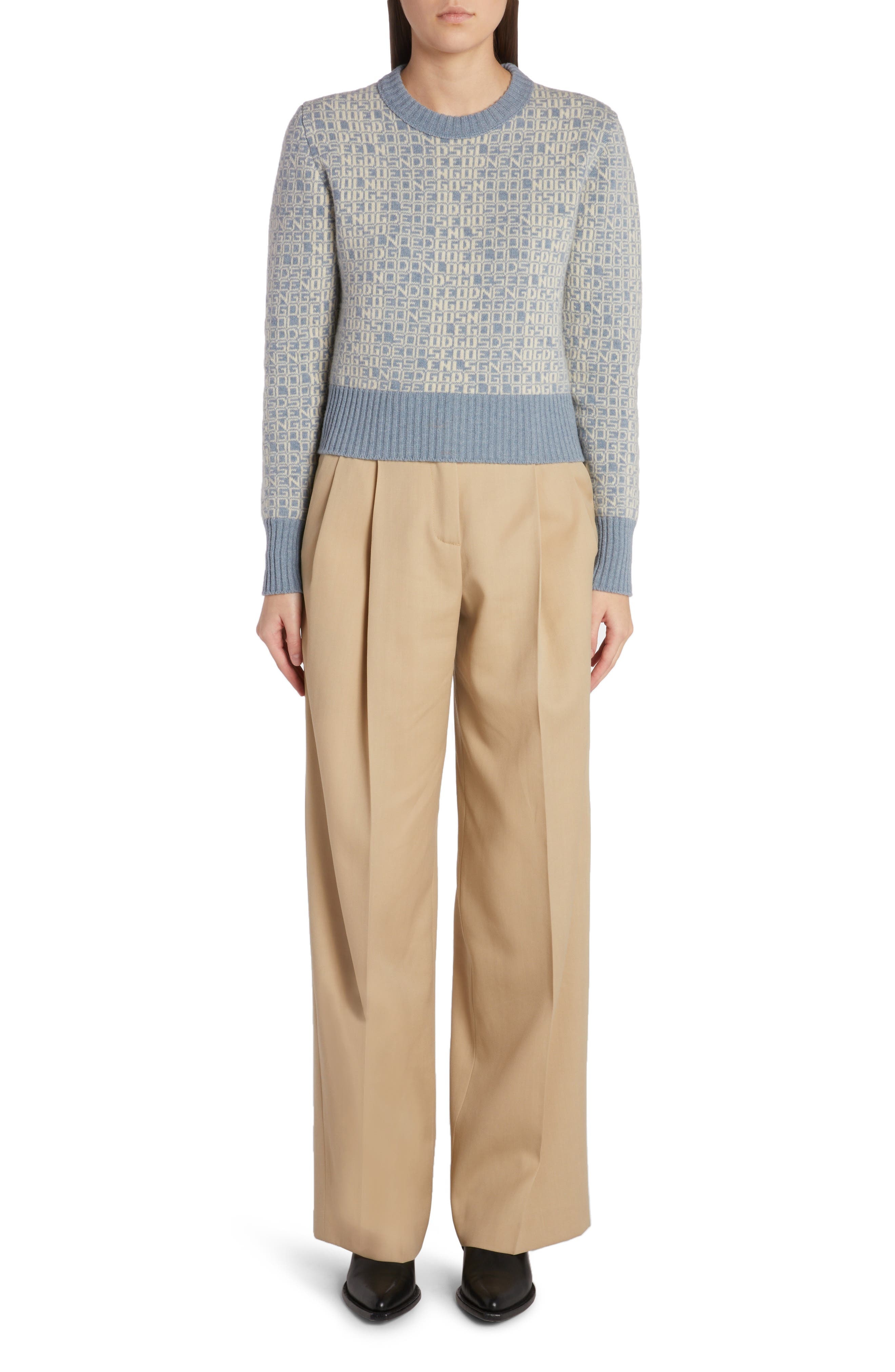 Golden Goose Logo Jacquard Wool & Cashmere Crop Sweater in Spring Lake/Lambs Wool at Nordstrom - 6