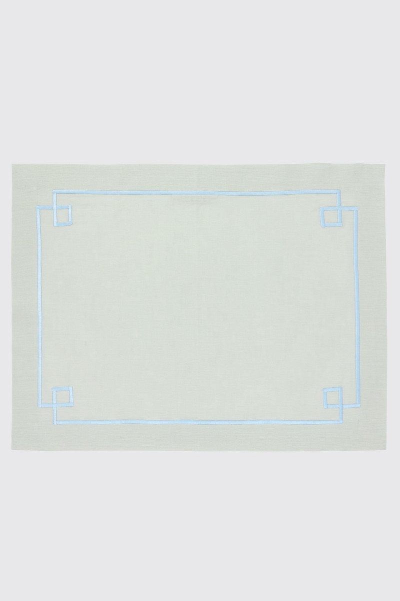 Set of 4 Inverted Aztec Placemats in Verde Greco & Blue Linen 1