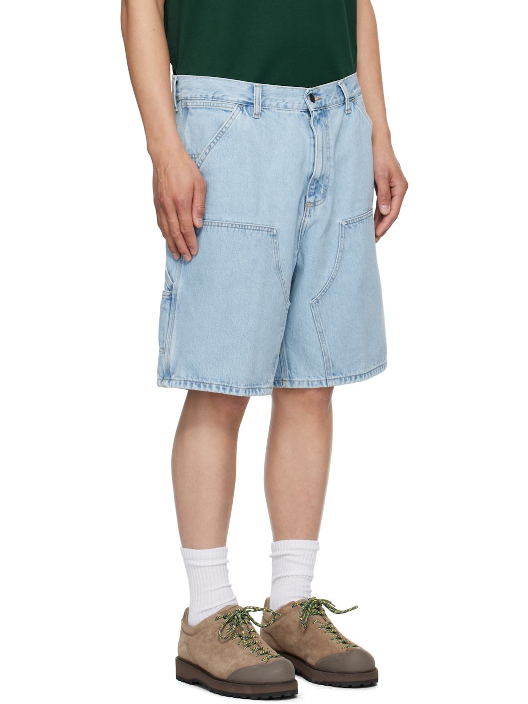 Blue Double Knee Denim Shorts - 2