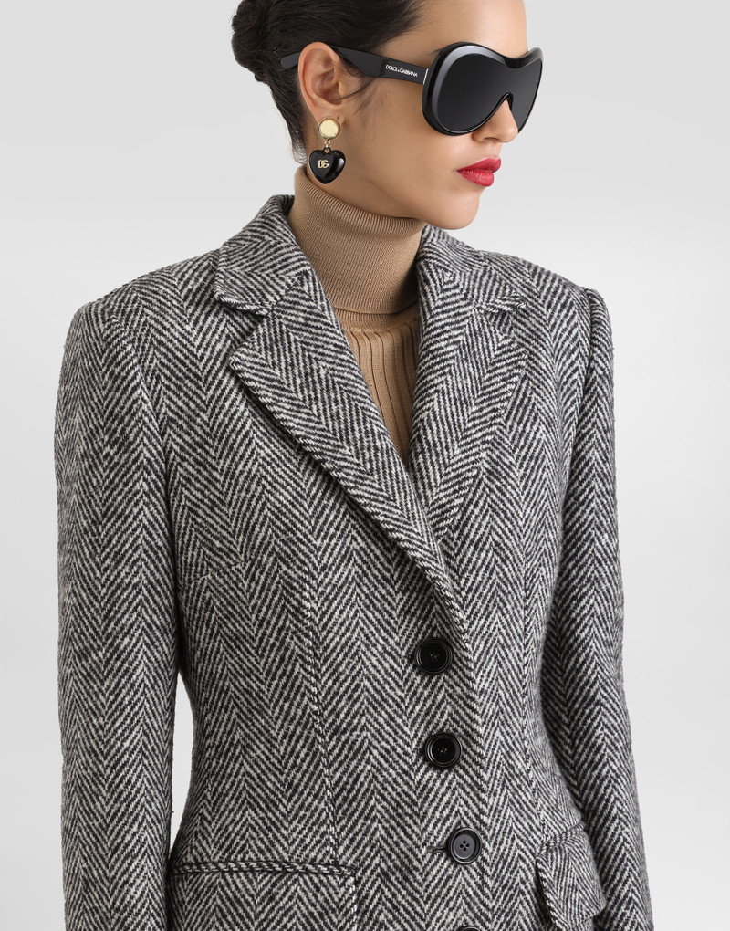 Single-breasted coat in wool chevron 4