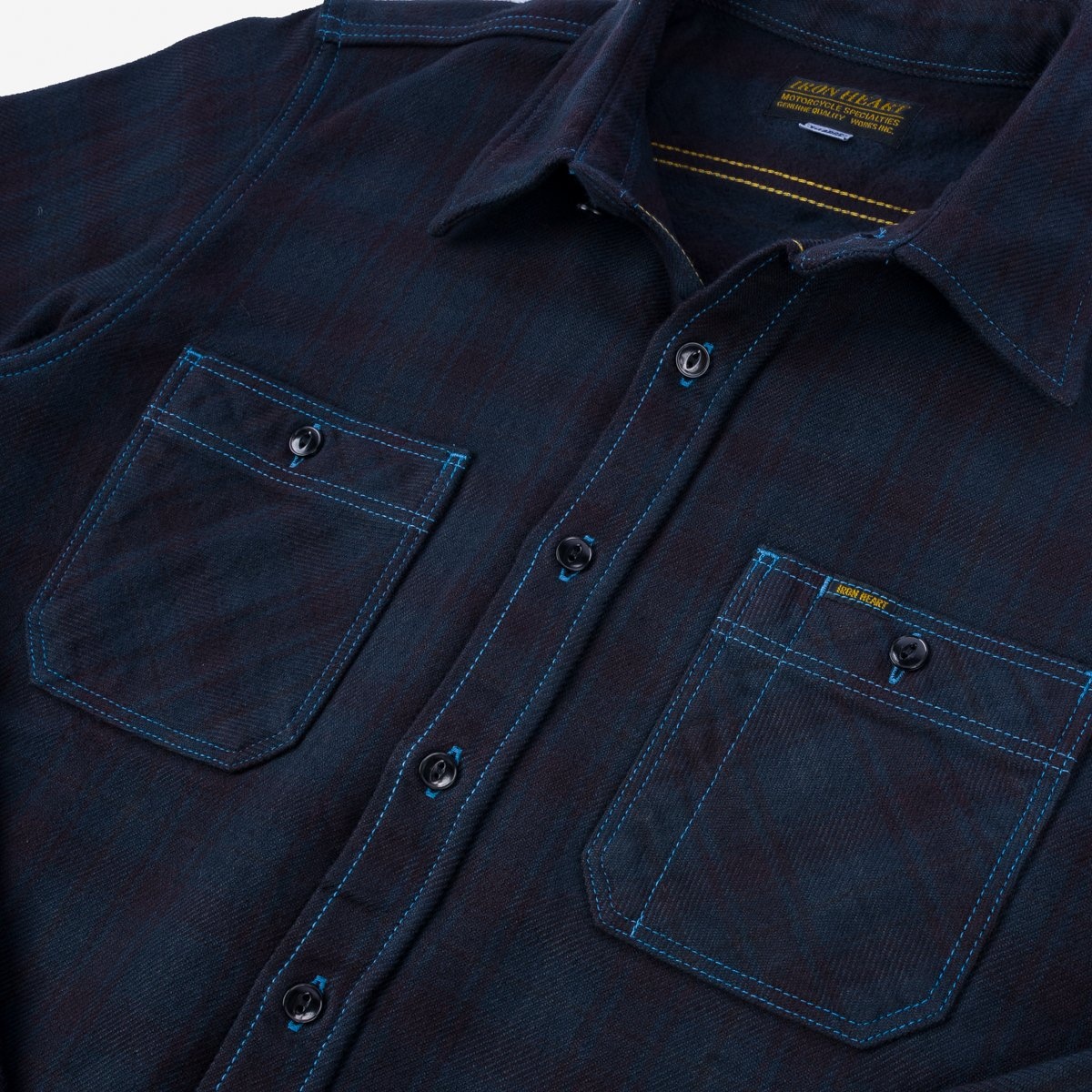 IHSH-339-OD Ultra Heavy Flannel Blanket Check Work Shirt - Sax Blue Overdyed Black - 8