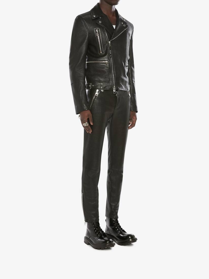Men's Mcqueen Classic Leather Biker Jacket in Black - 3