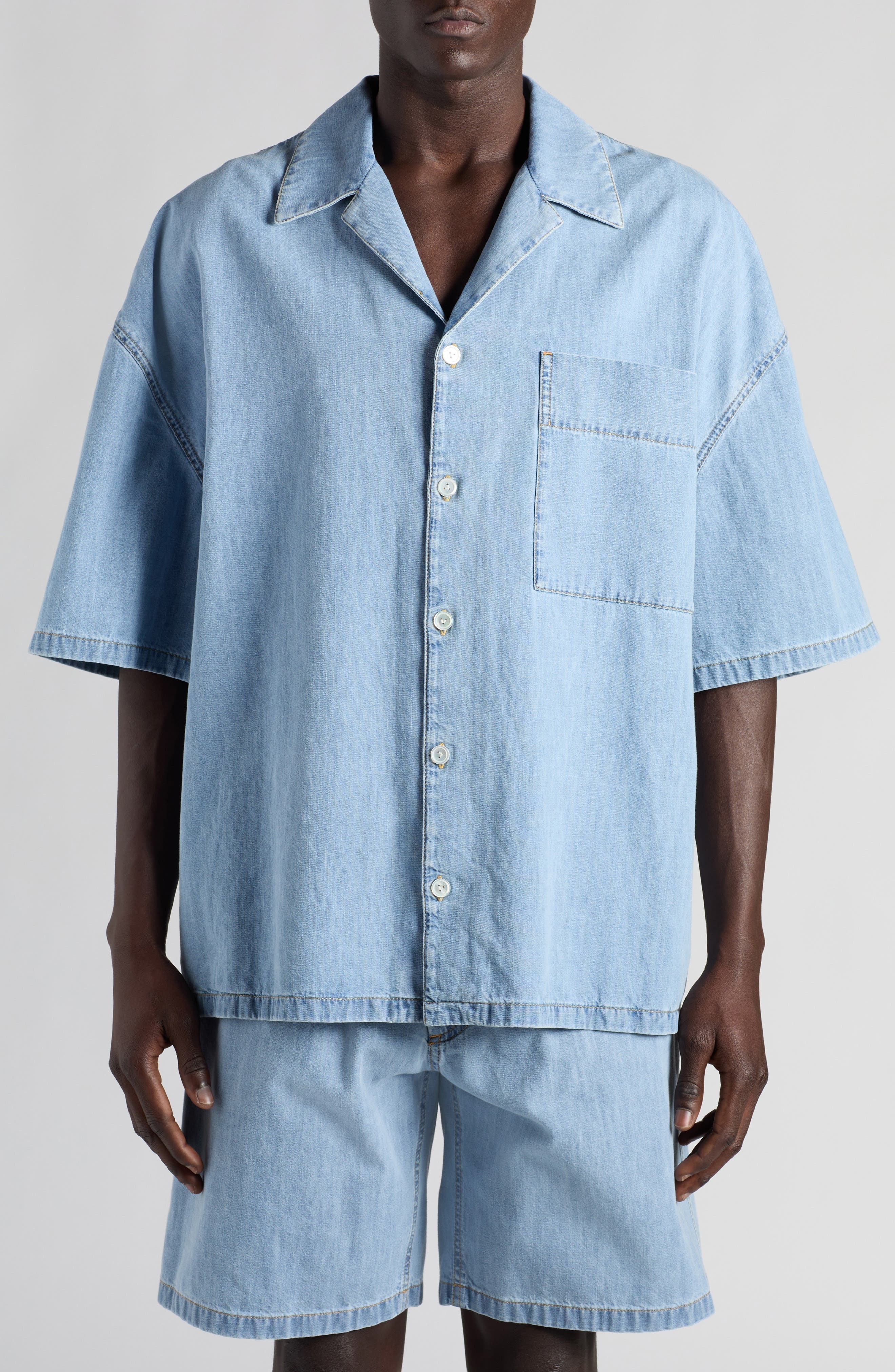 Bleached Denim Camp Shirt - 1