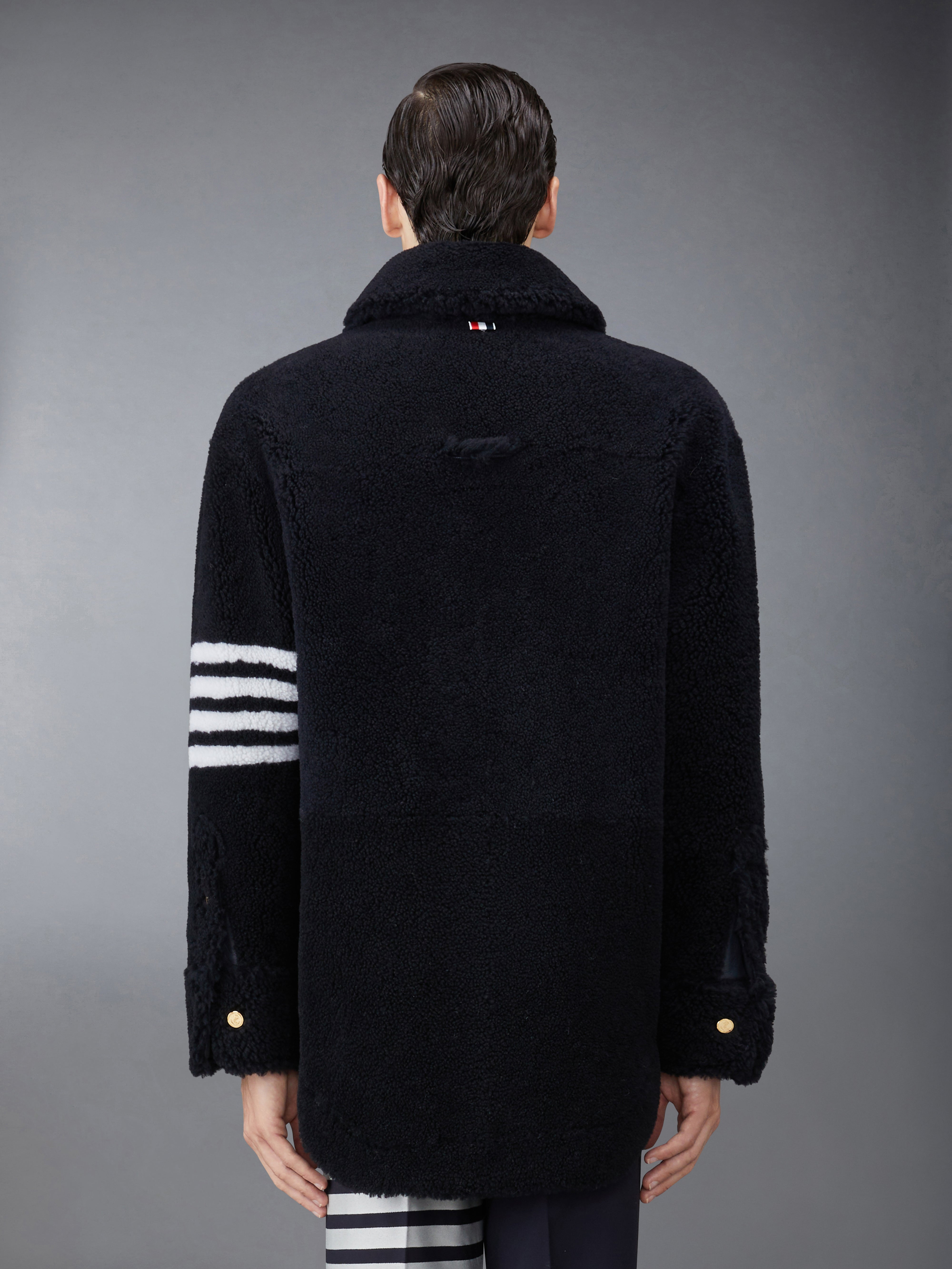 Navy Dyed Shearling 4-Bar Oversized Shirt Jacket - 2