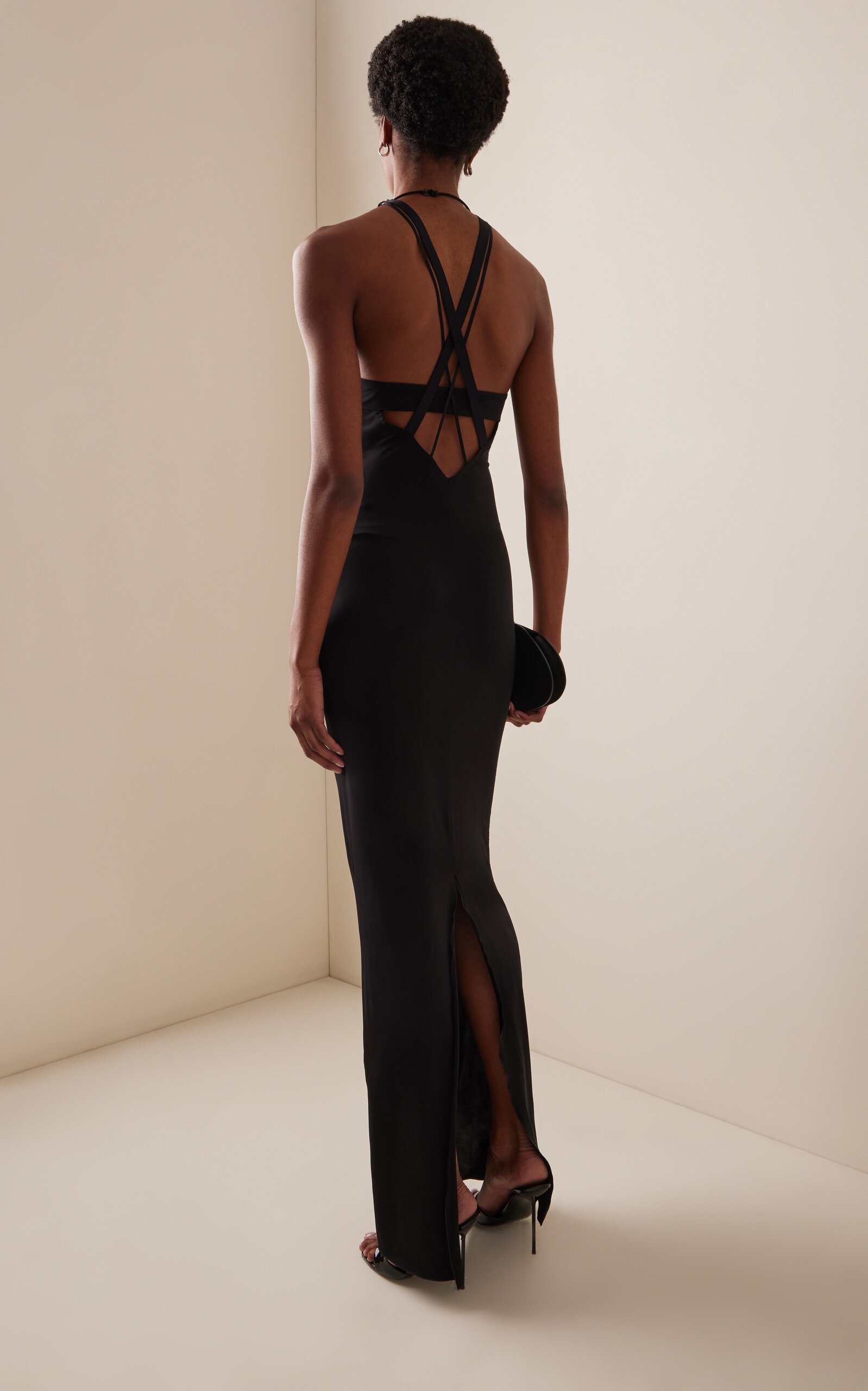 Crepe Halter Maxi Dress black - 4