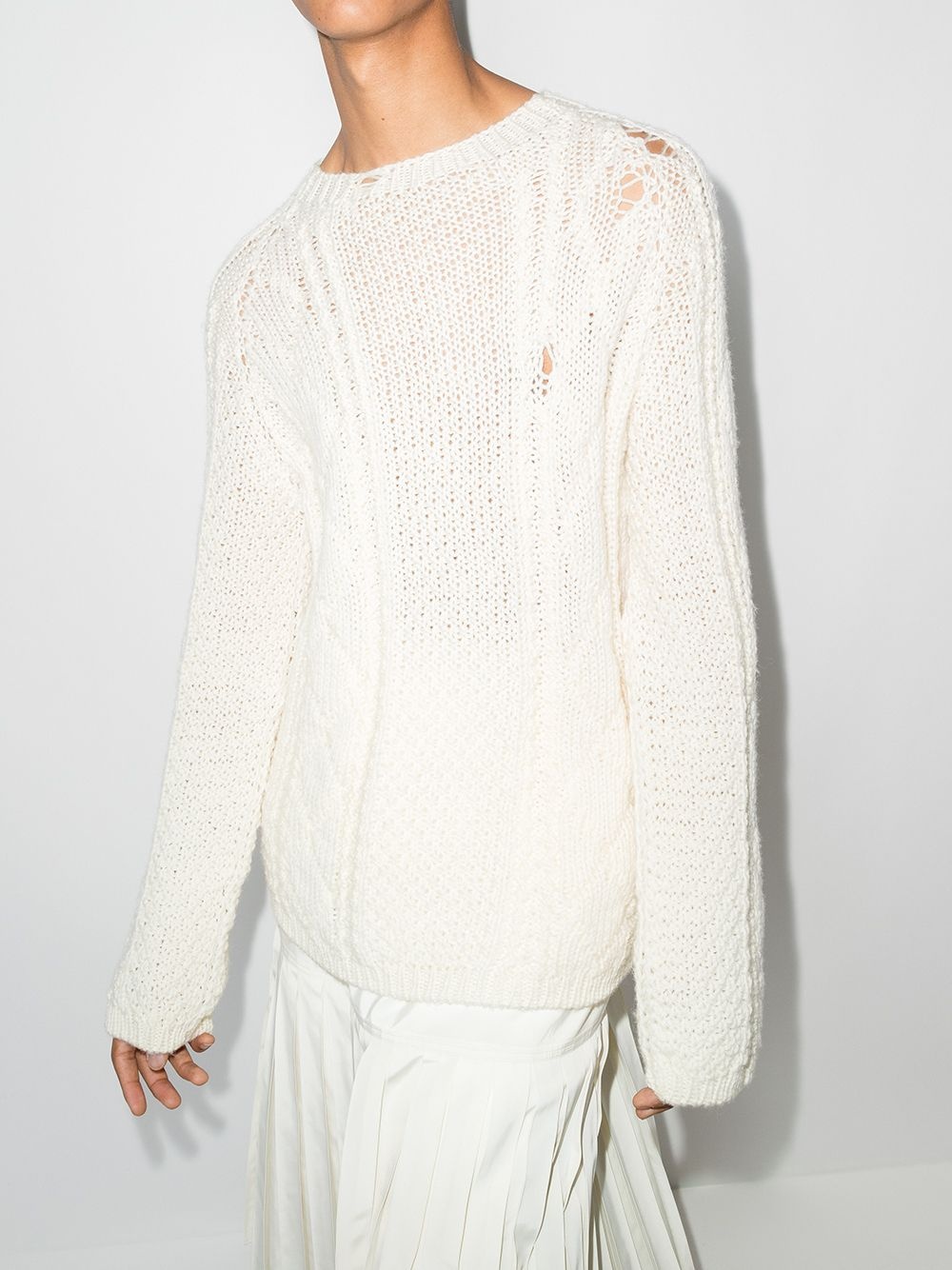 distressed-finish cable-knit jumper - 2