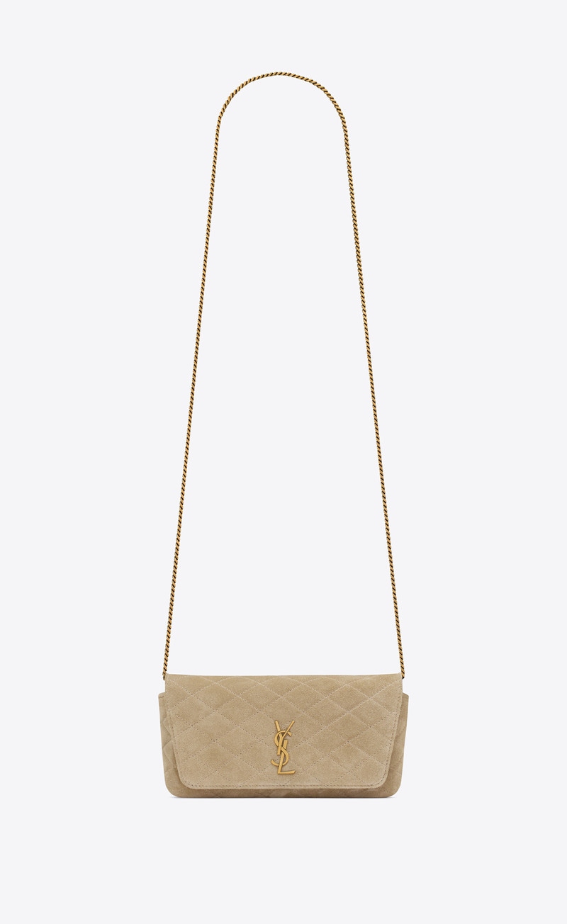 gaby chain phone holder in quilted suede - 1