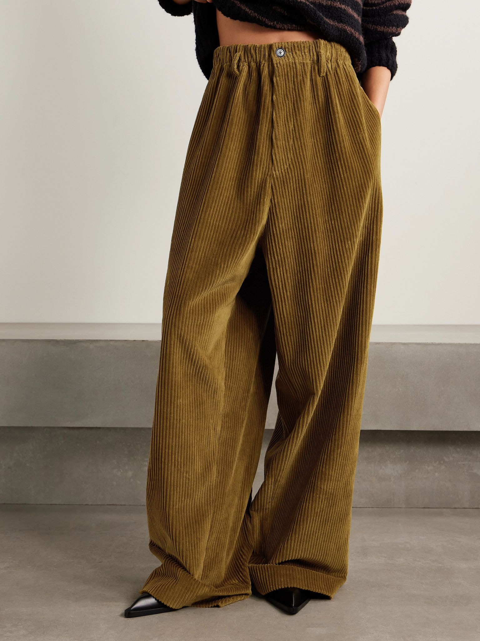 Lidie cotton-corduroy wide-leg pants Army green - 3