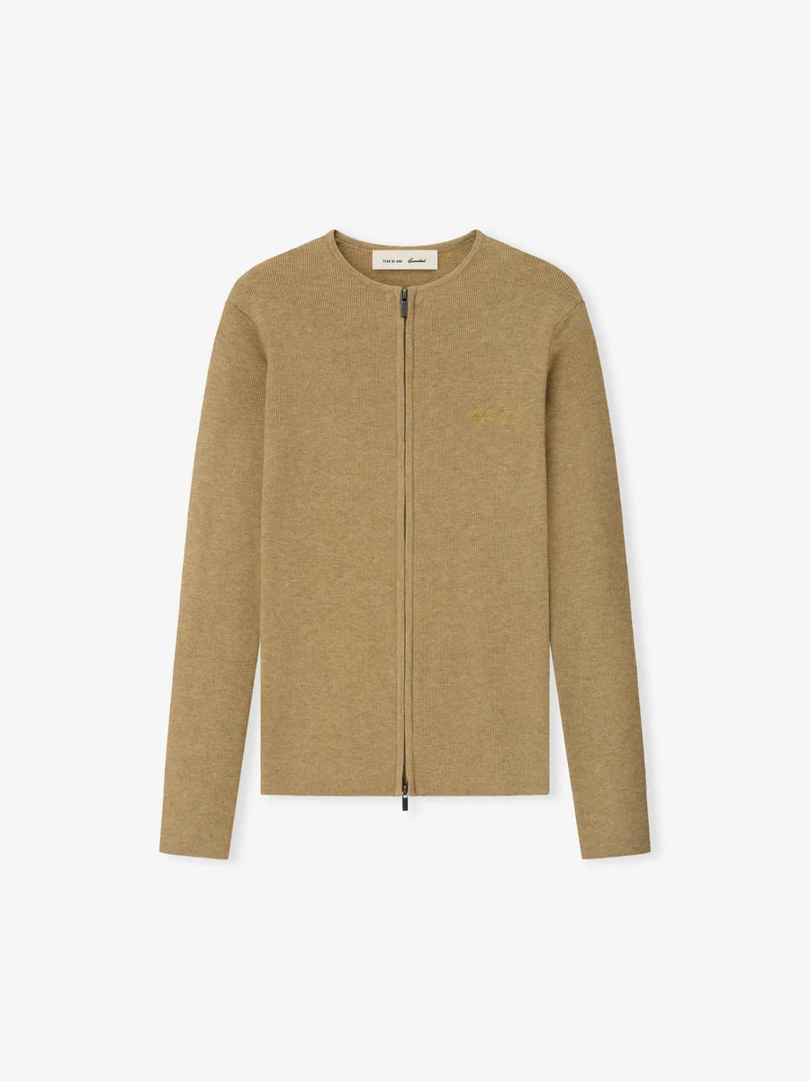 Womens Signature Rib Knit Fitted Long Sleeve Zip Up Tee - 1