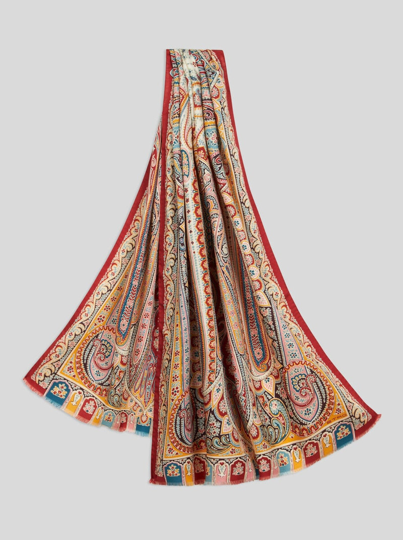 WOOL AND SILK SCARF WITH MULTICOLOURED PRINT 1