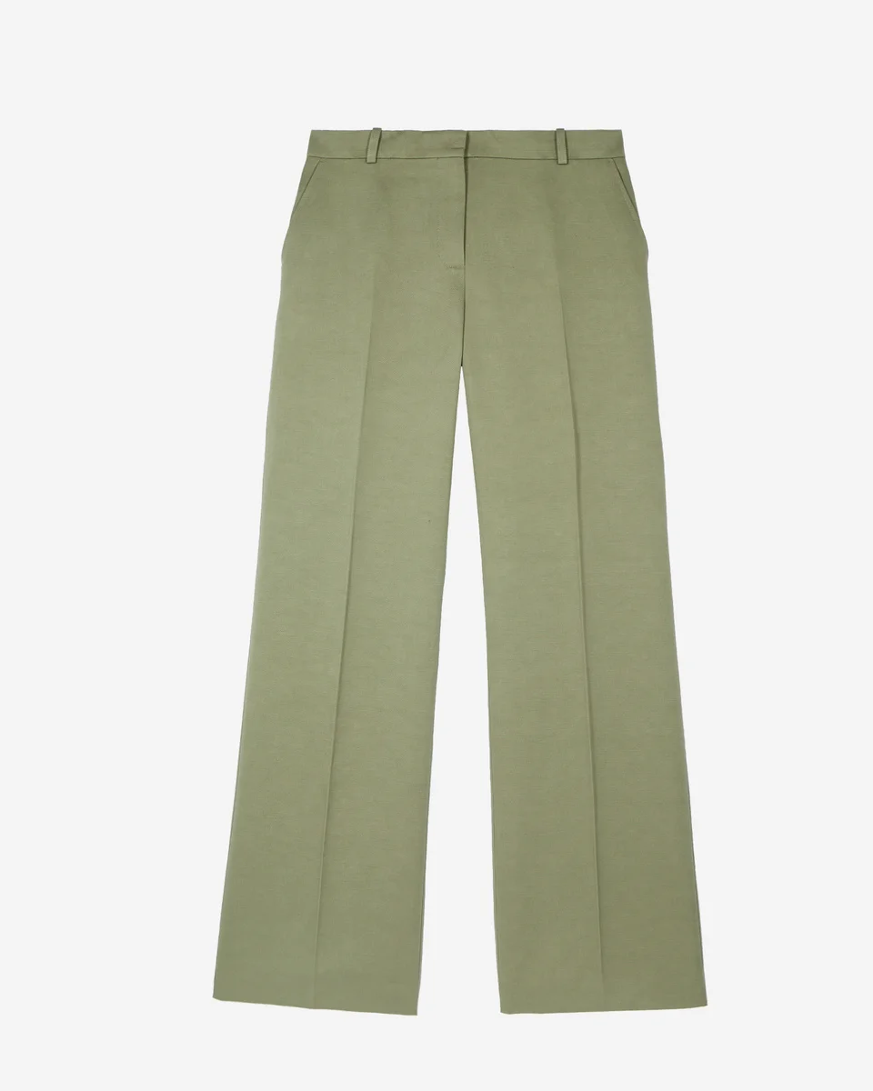 WIDE-LEG PANTS IN KHAKI LINEN AND COTTON - 1