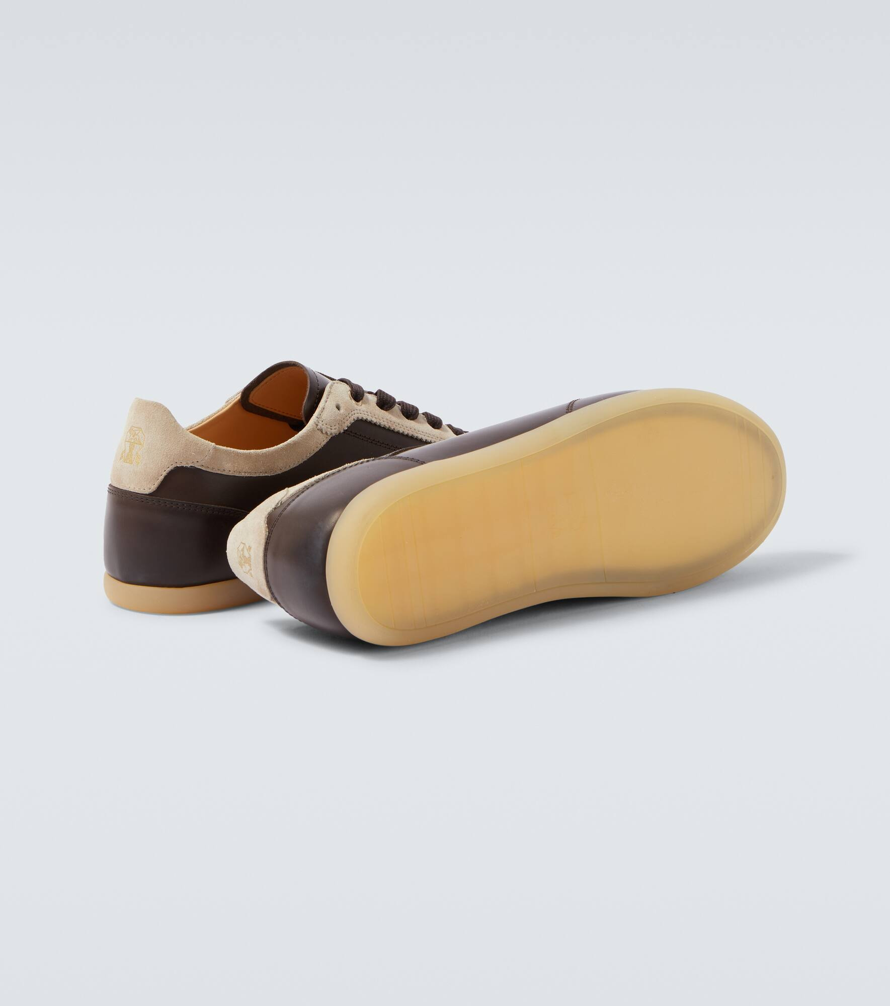 Suede-trimmed leather sneakers - 7