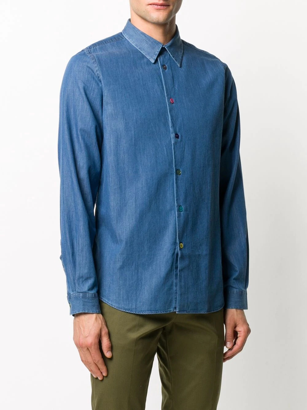 contrast button curved hem shirt - 3