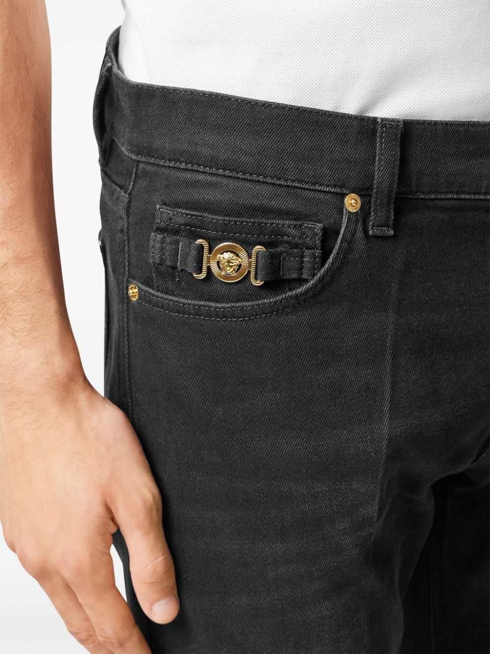 Medusa Head-embellished mid-rise slim-fit jeans - 4