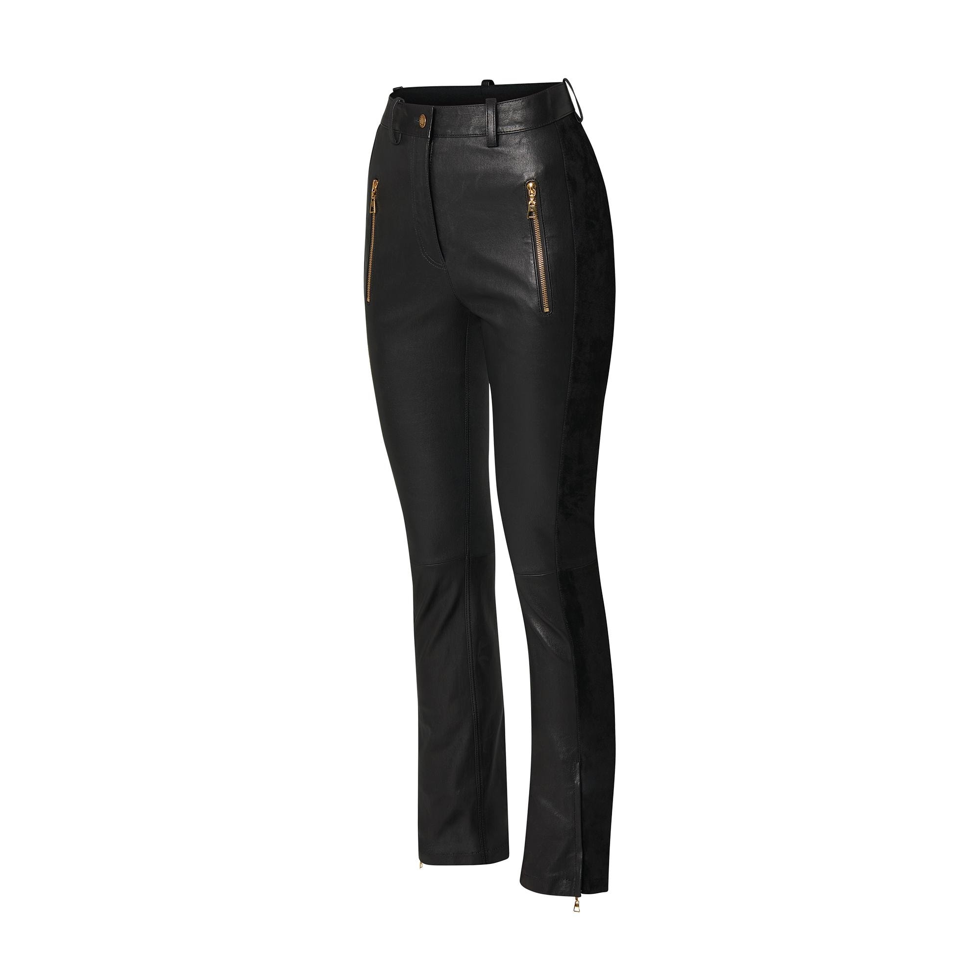 Suede Insert Leather Pants - 2