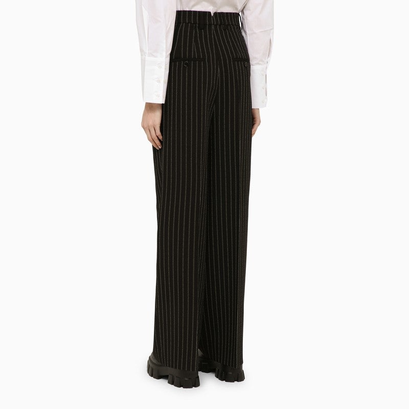 Ami Paris Black/Chalk Wool Pinstripe Trousers Women - 4