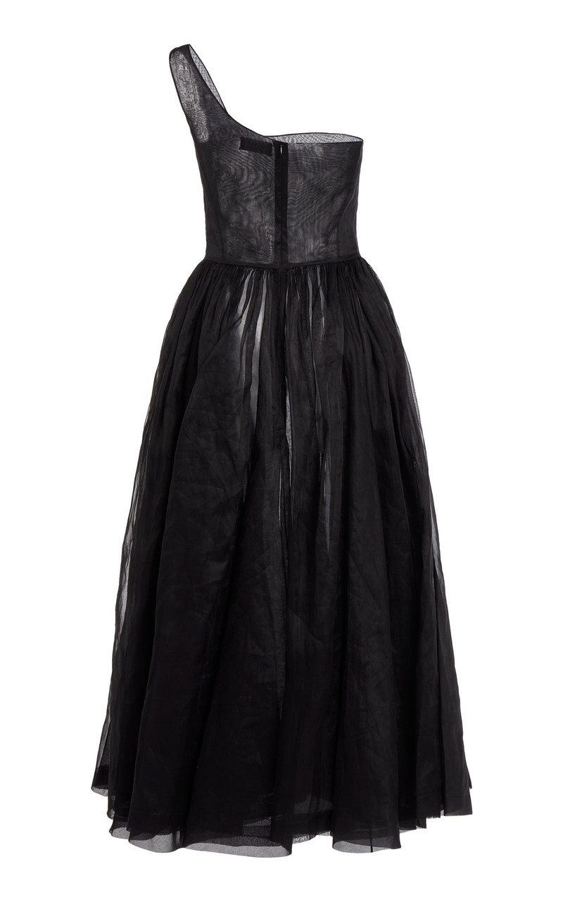 ASYMMETRIC OFF-SHOULDER DRESS WITH GATHERED SKIRT BLACK 8