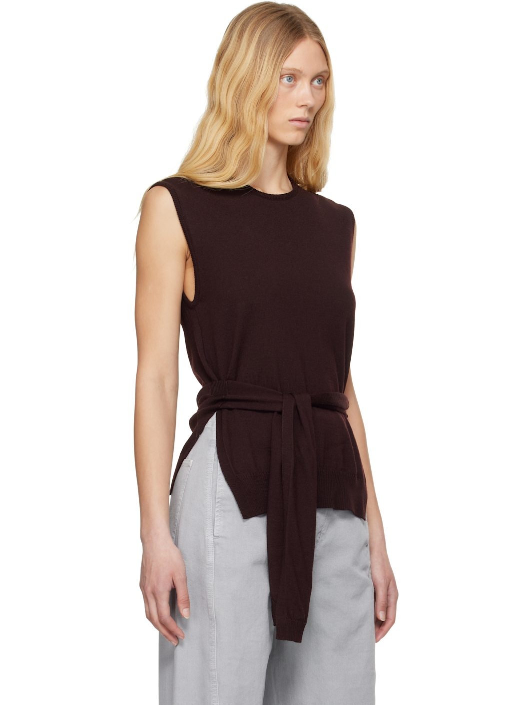 Burgundy Trompe L'oeil Sleeveless Sweater - 2