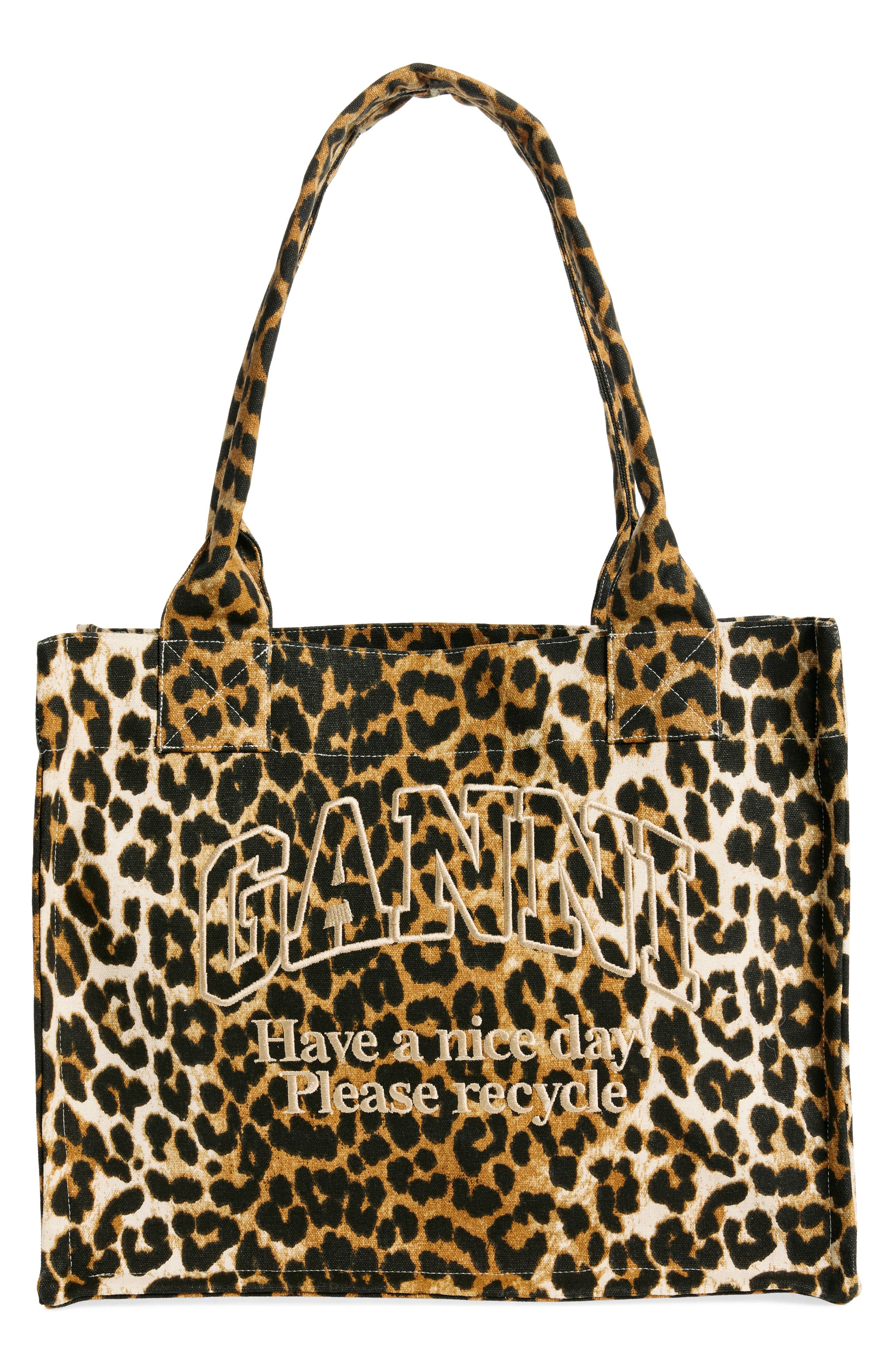 Ganni Large Leopard Print Recycled Cotton Shopper Tote at Nordstrom - 1