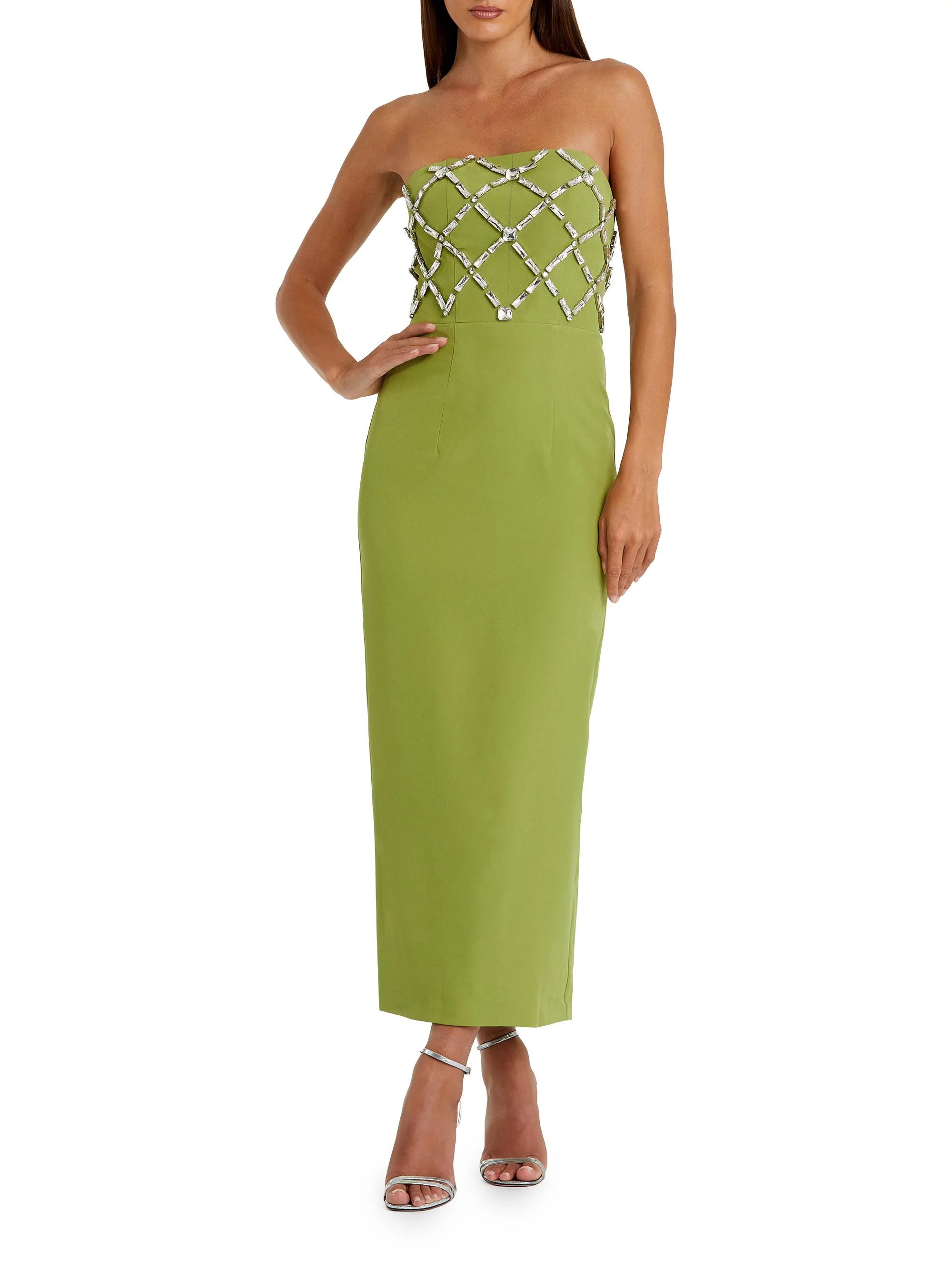 Women's Embellished Crepe Strapless Maxi Dress - Apple Green - 1