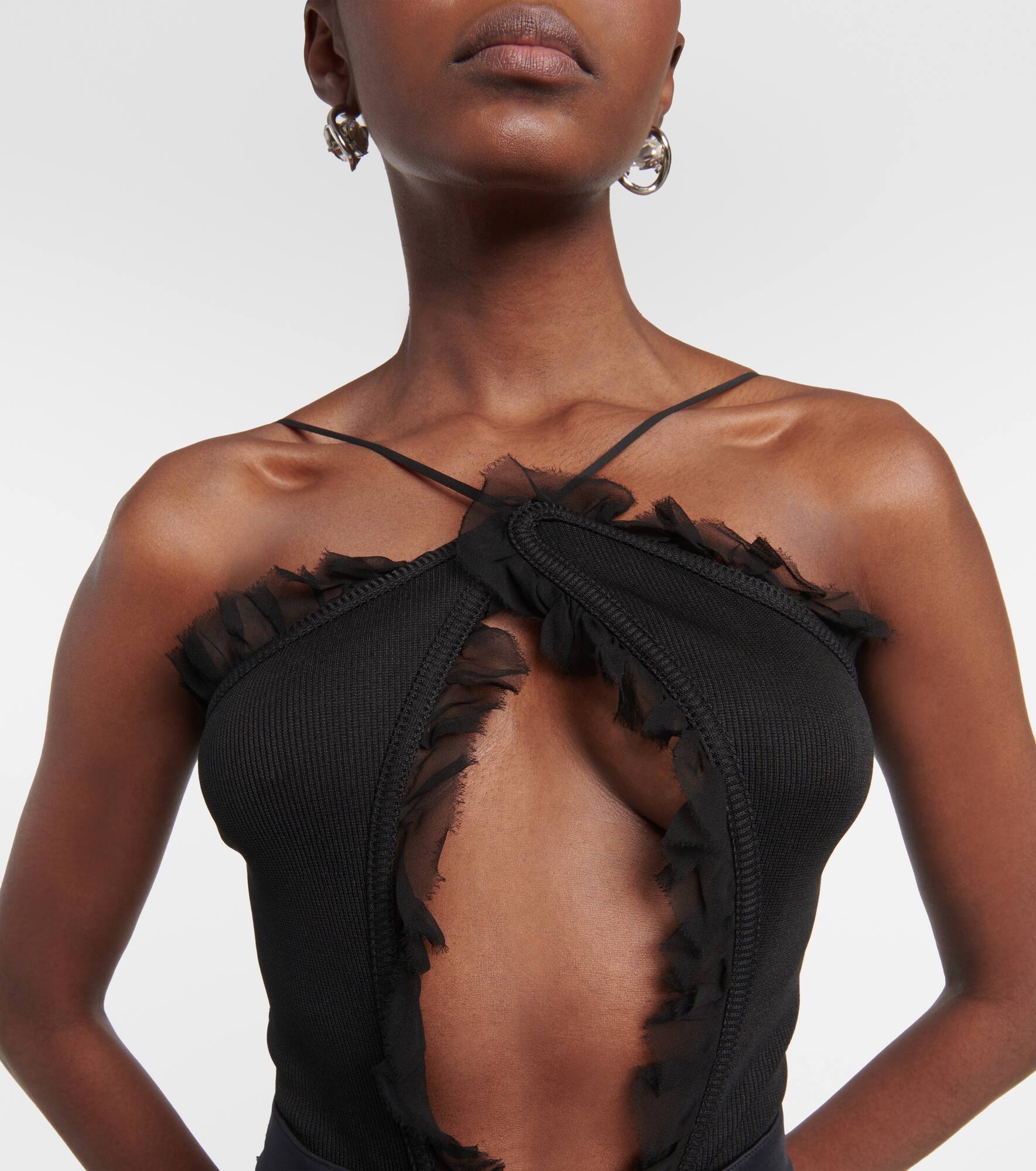Carina georgette-trimmed bodysuit - 5