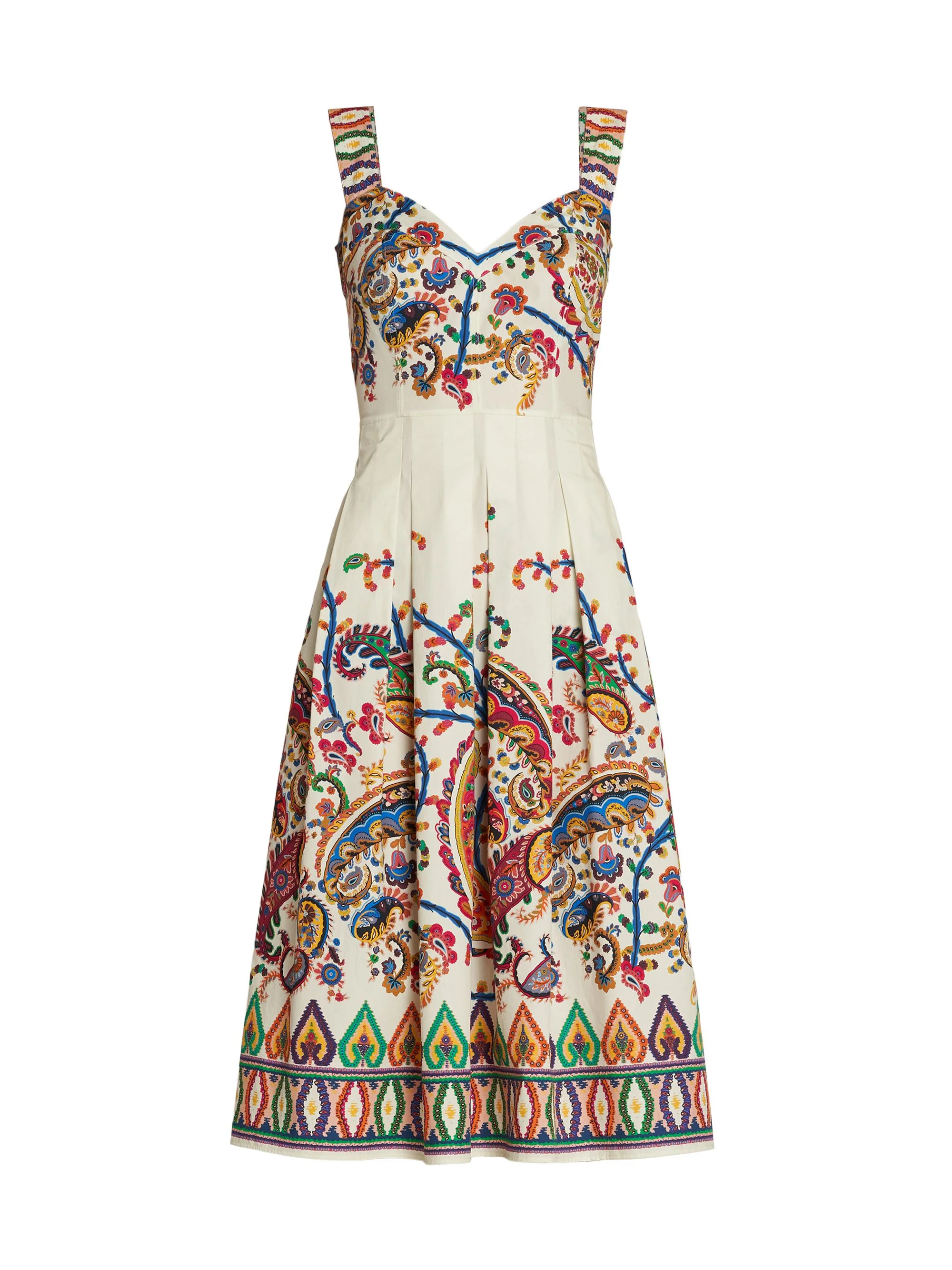 Women's Paisley Pleated Apron Midi-Dress - Stampa Bianco - 1