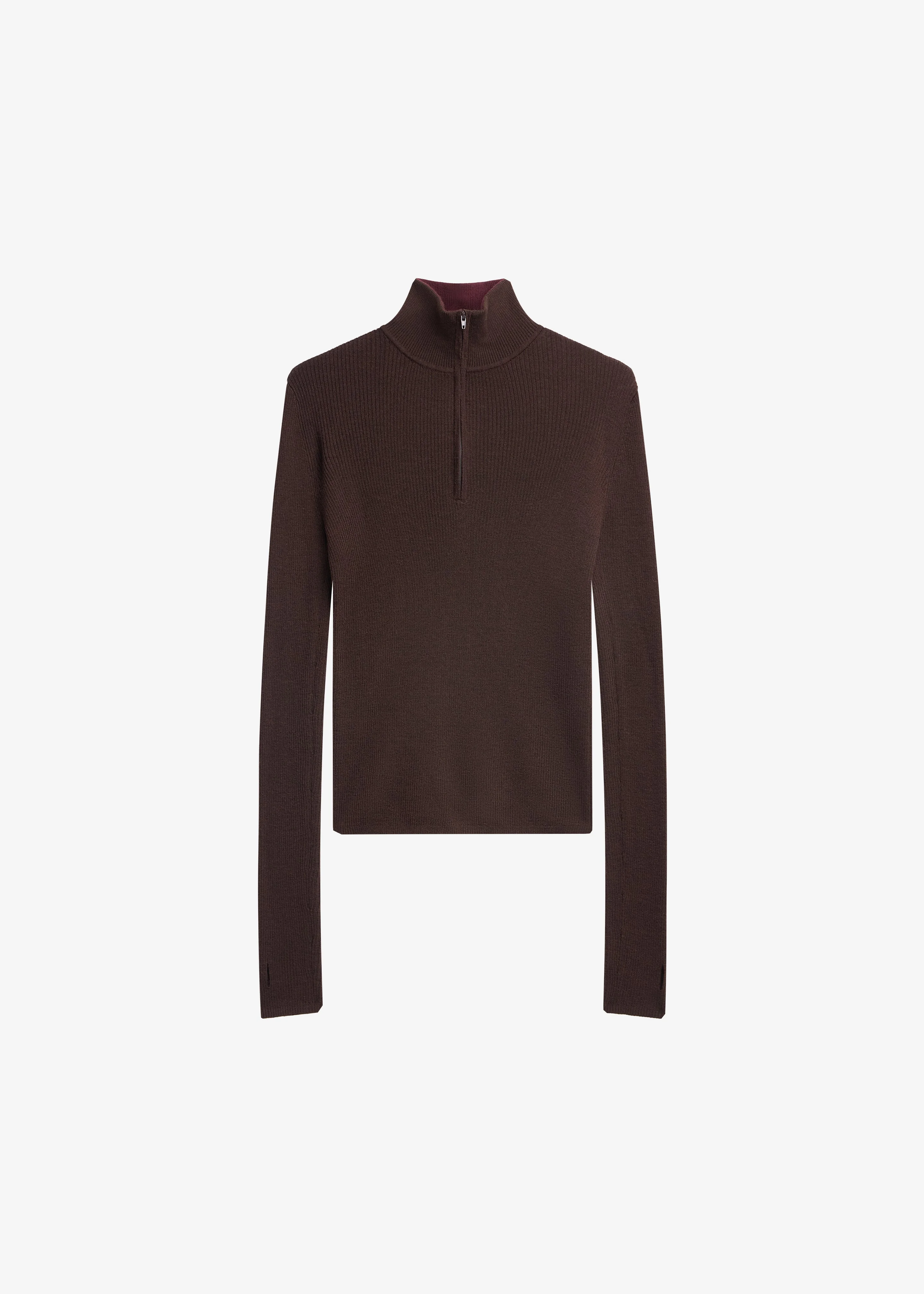 Sade Knit Zip Sweater - Brown/Burgundy - 1