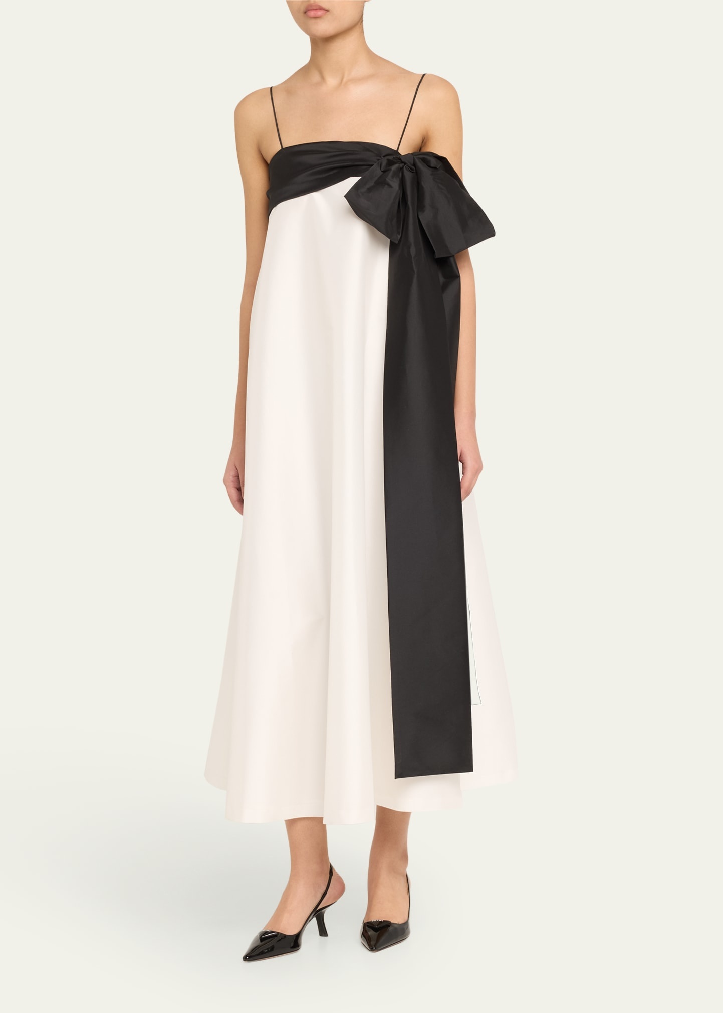 Colorblock Flowy Long Dress with Bow - 4