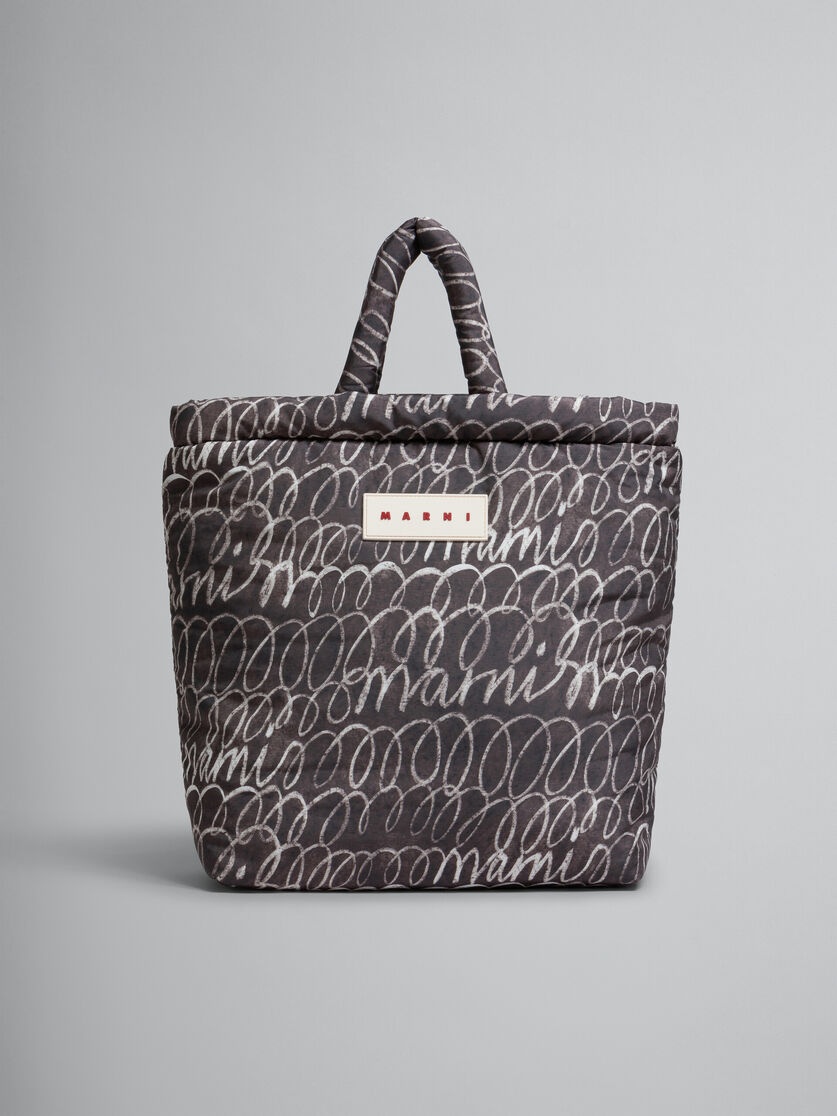 BLACK PUFF TOTE BAG WITH MARNI SCRIBBLE PRINT - 1