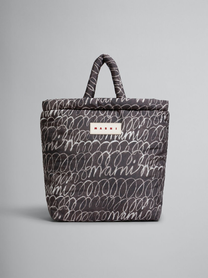 BLACK PUFF TOTE BAG WITH MARNI SCRIBBLE PRINT 1