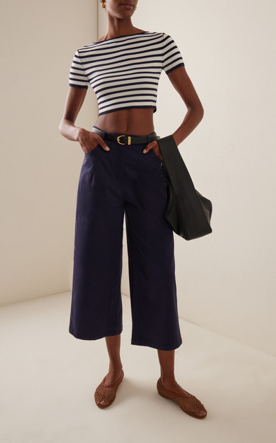 STAUD Luca Cropped Stretch-Cotton Flare Pants navy outlook