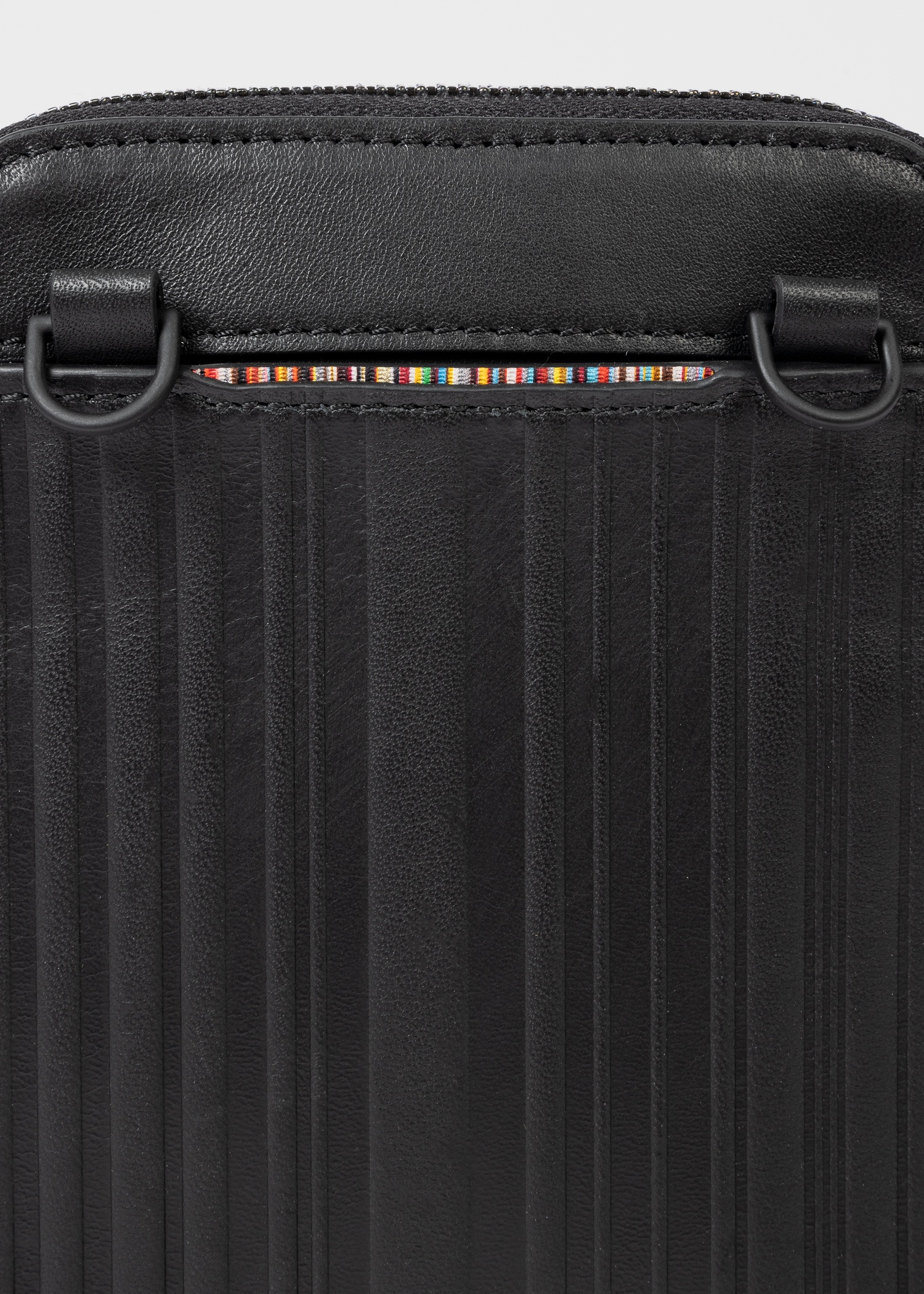 Black Leather 'Shadow Stripe' Phone Wallet Bag - 3