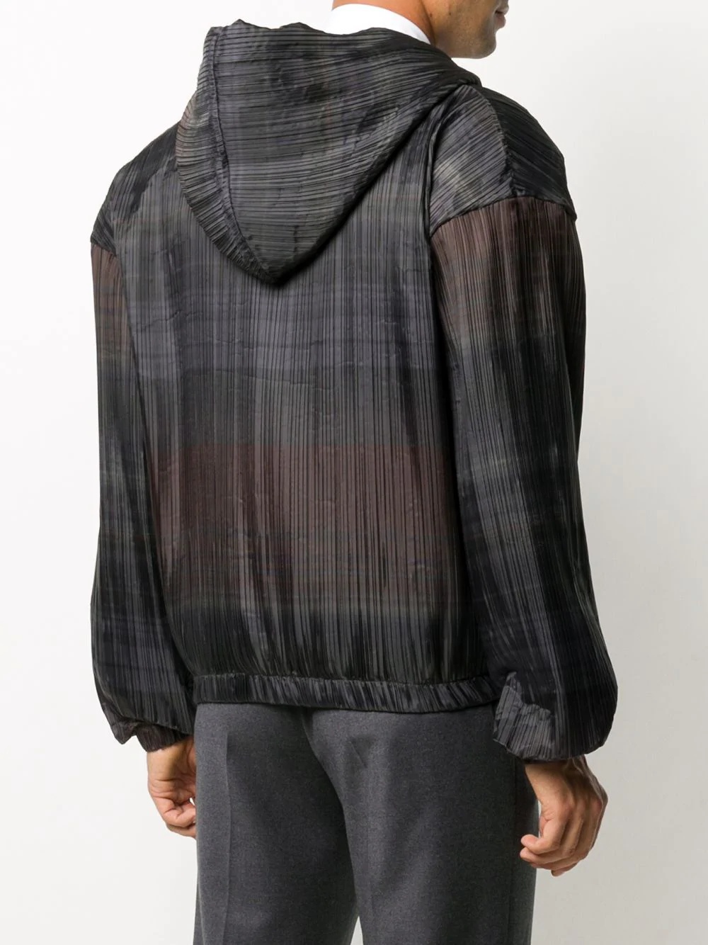 horizontal-stripe pleated hoodie - 4