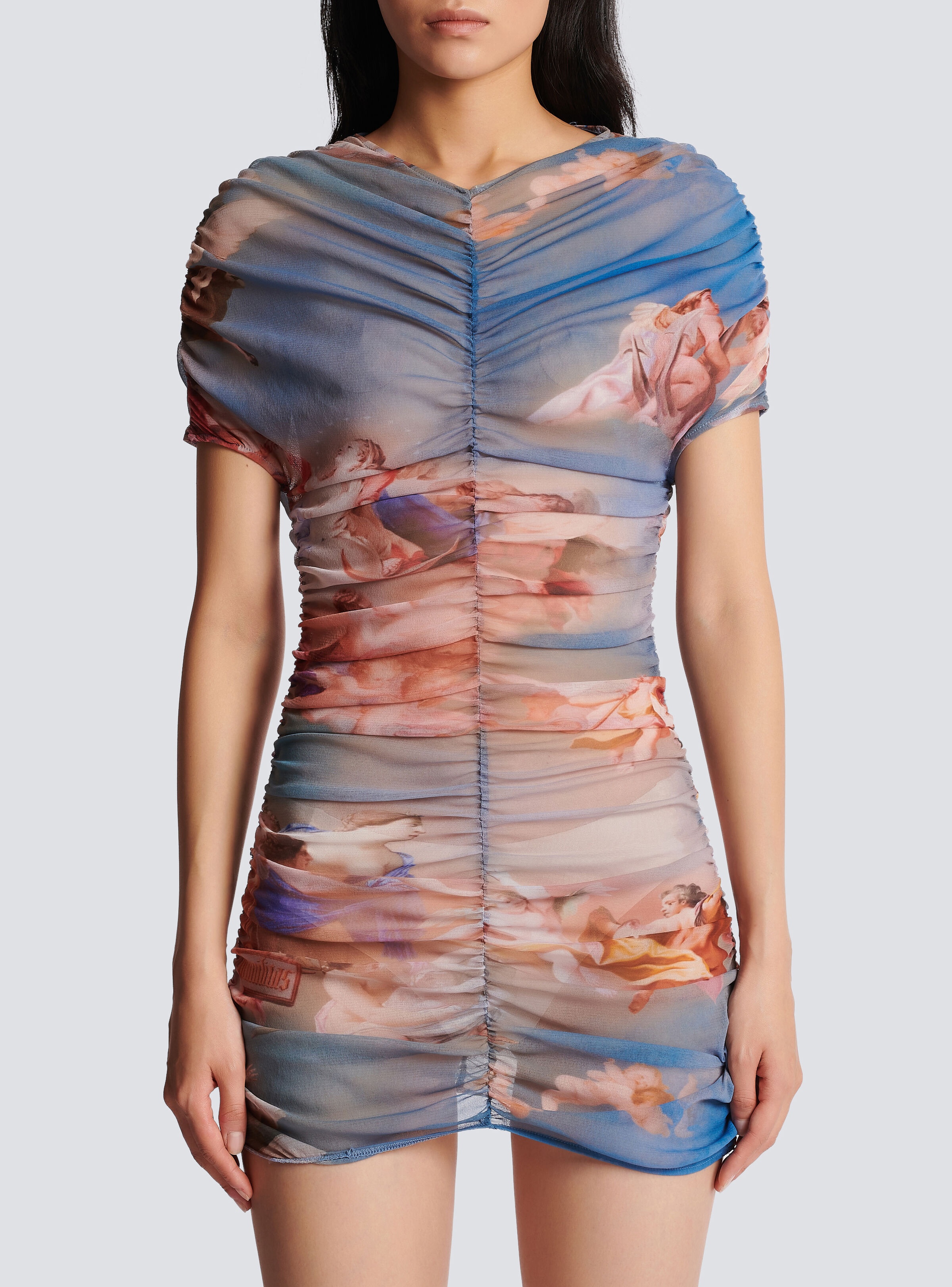 Sky printed gathered tulle dress - 5