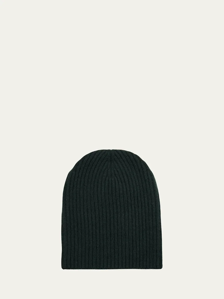 Men's Ribbed Cashmere and Silk Beanie Hat - 1