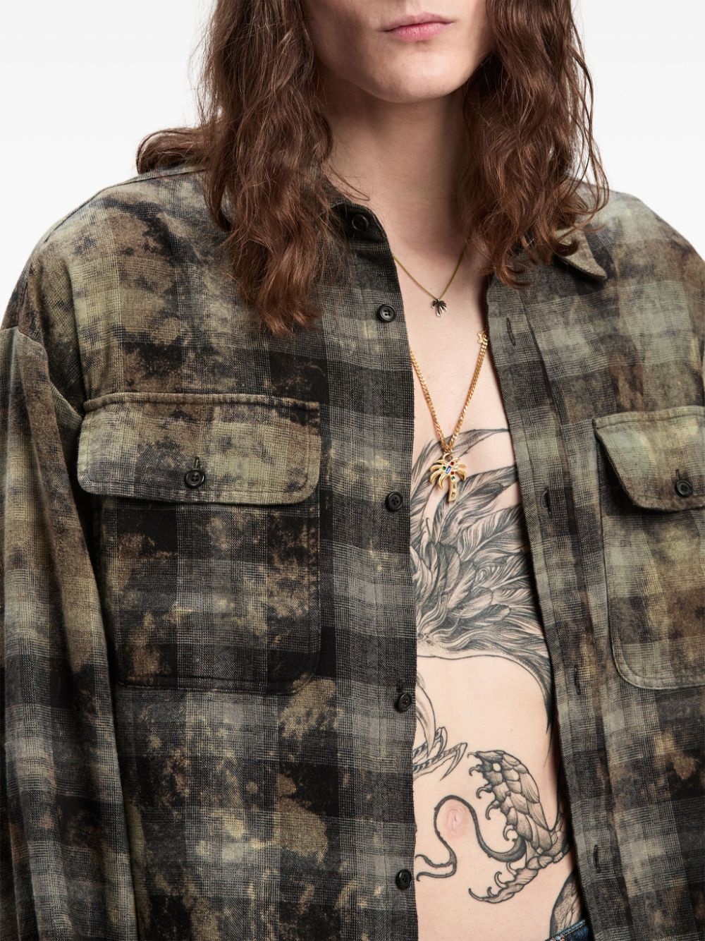 logo-print check-pattern shirt - 5