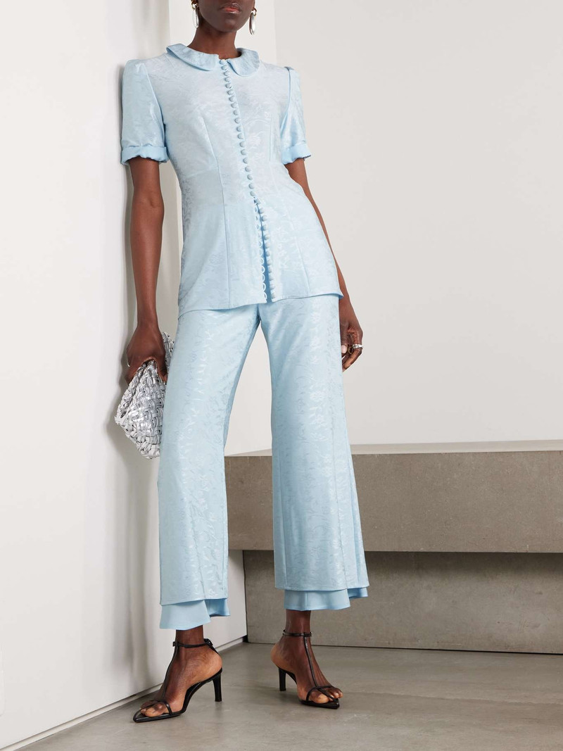 Jil Sander Cropped floral-jacquard flared pants Light blue outlook