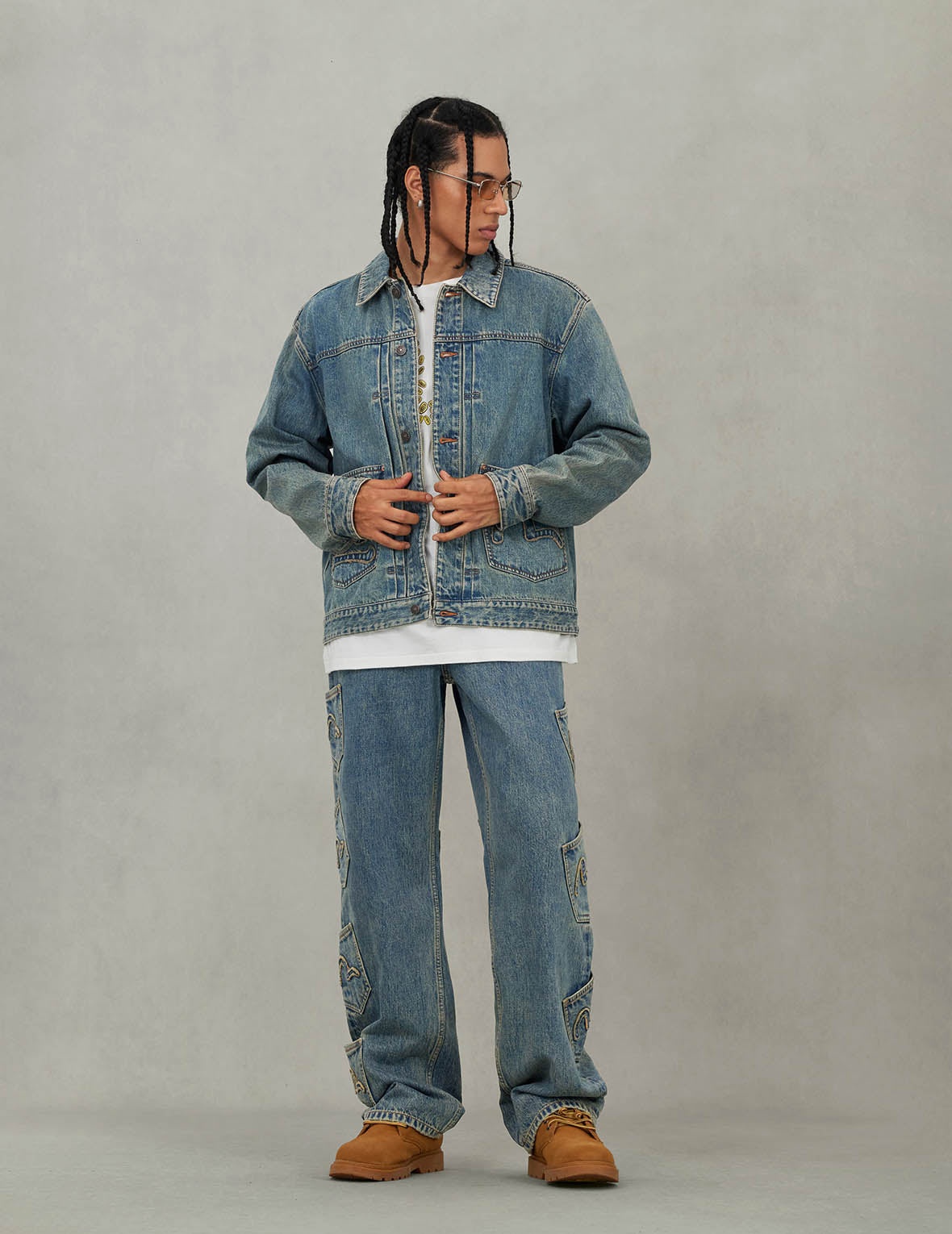 EVISU X F-LAGSTUF-F Shuga and Seagull Embroidery Relax Fit Denim Jacket - 6