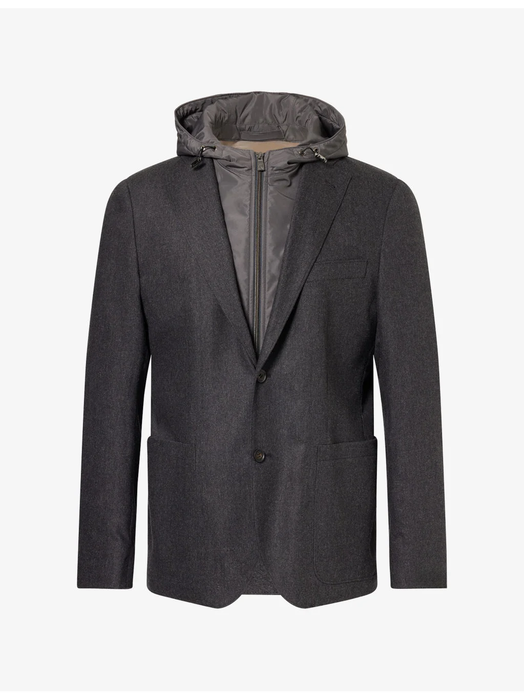 Hooded Cashmere-Flannel and Wool Jacket - 1