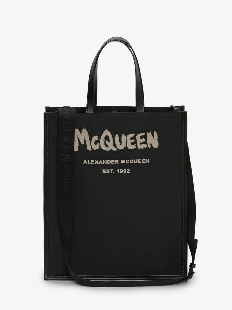 Mcqueen Graffiti Edge Tote in Black/off White 1