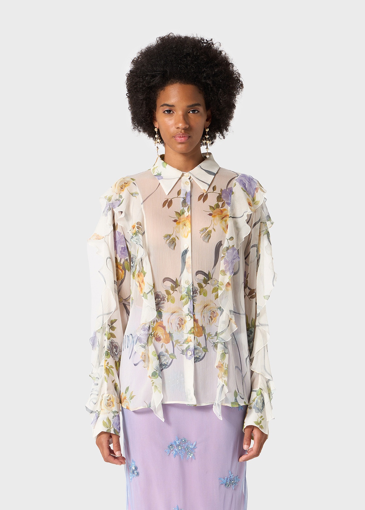 PRINTED CREPONNE SHIRT WITH RUFFLES - 3