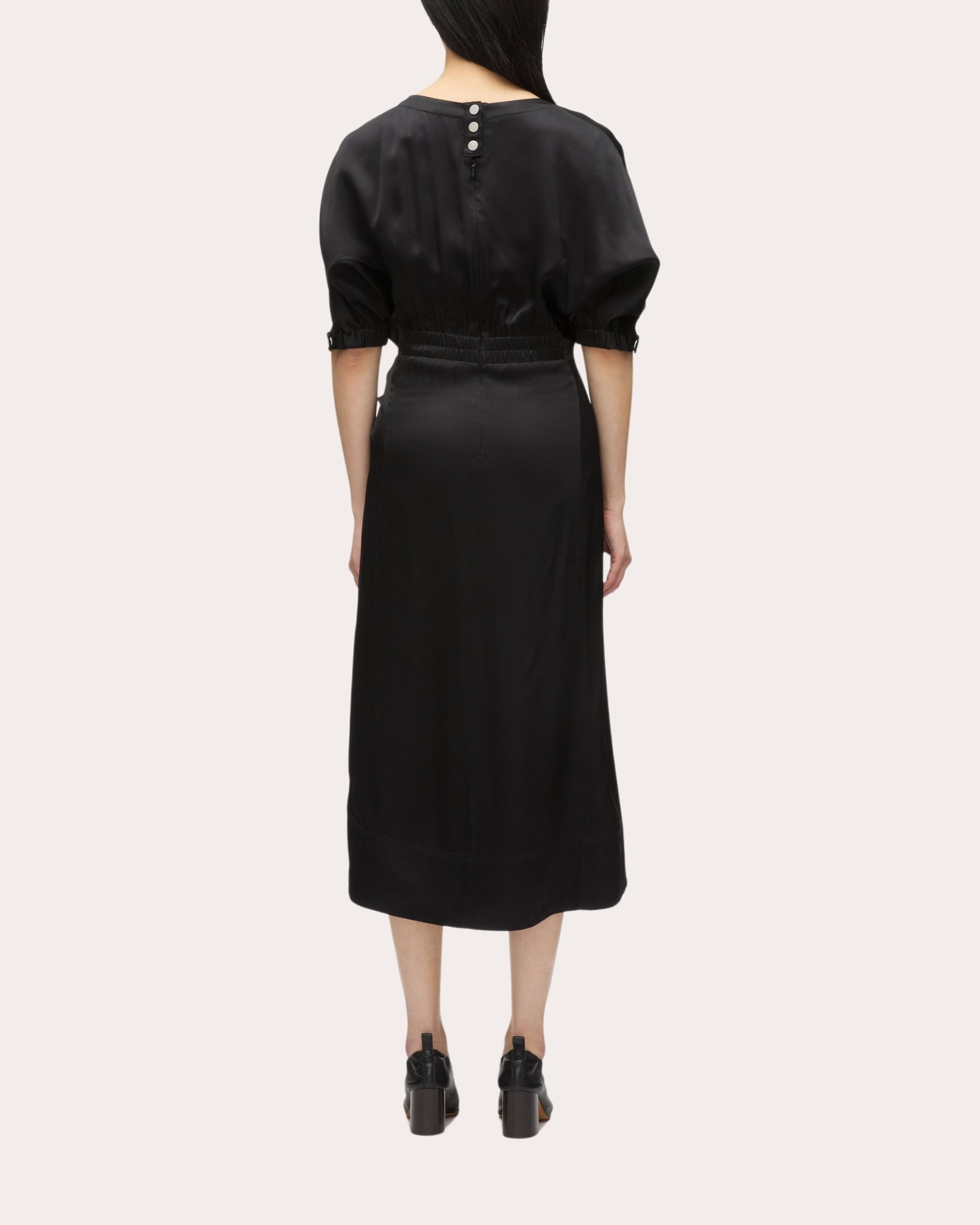 Satin Knot Asymmetric Drape Midi Dress - 2