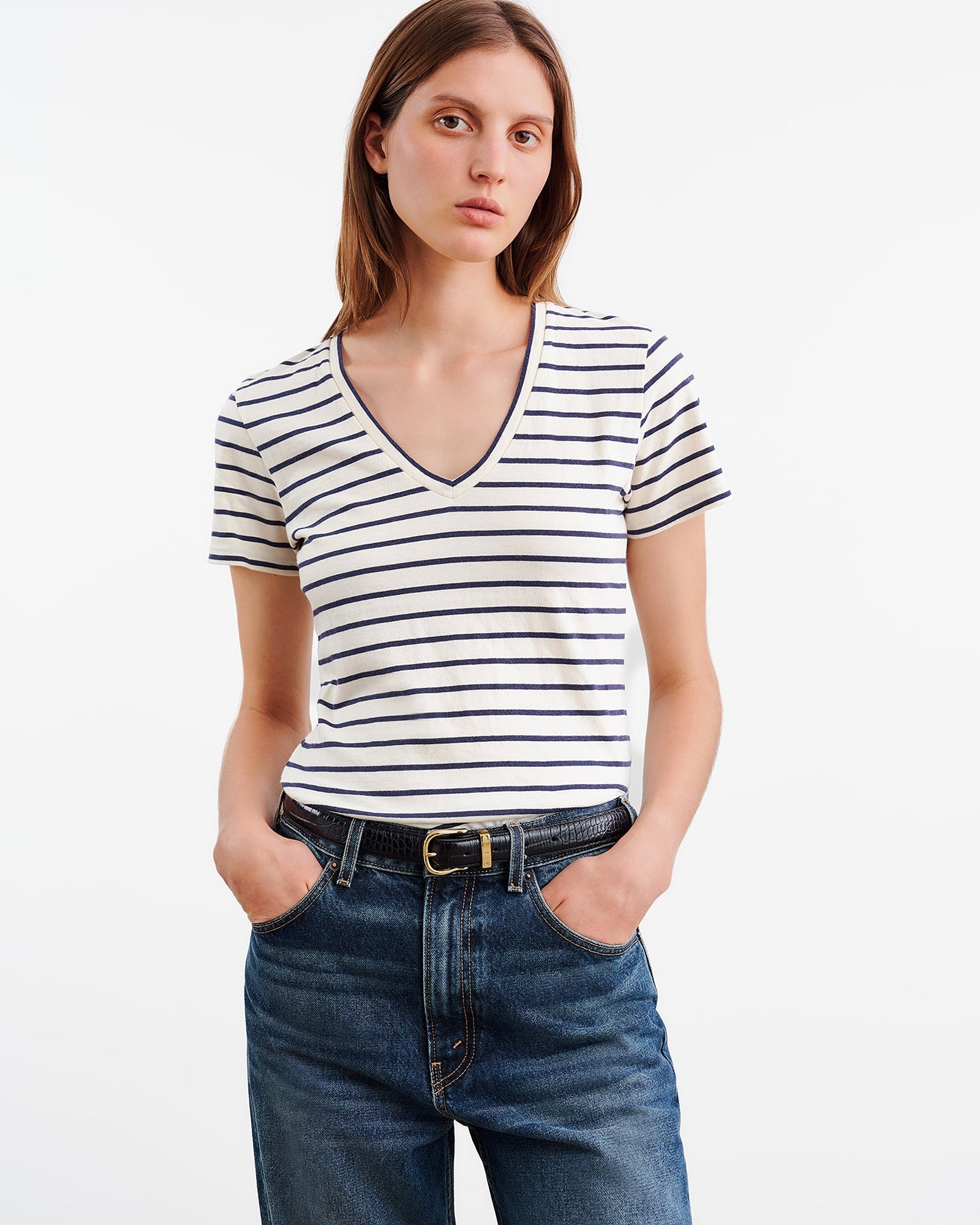 STRIPED CAROL VNECK TEE SHIRT - 2
