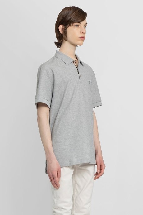 Burberry men's pale grey mélange monogram motif cotton piqué polo shirt - 2