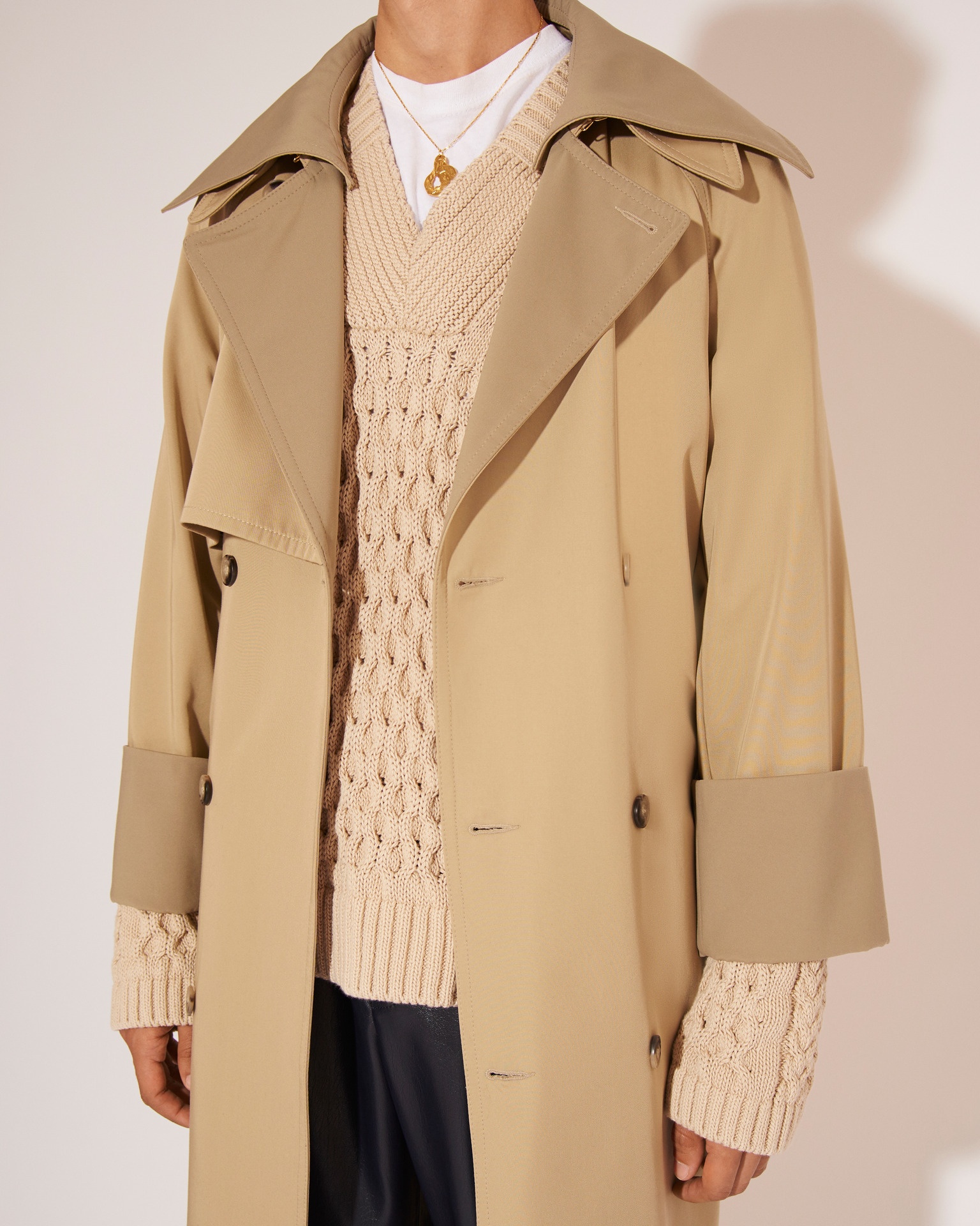 MANTAS - Bonded twill trench coat - Beige - 9